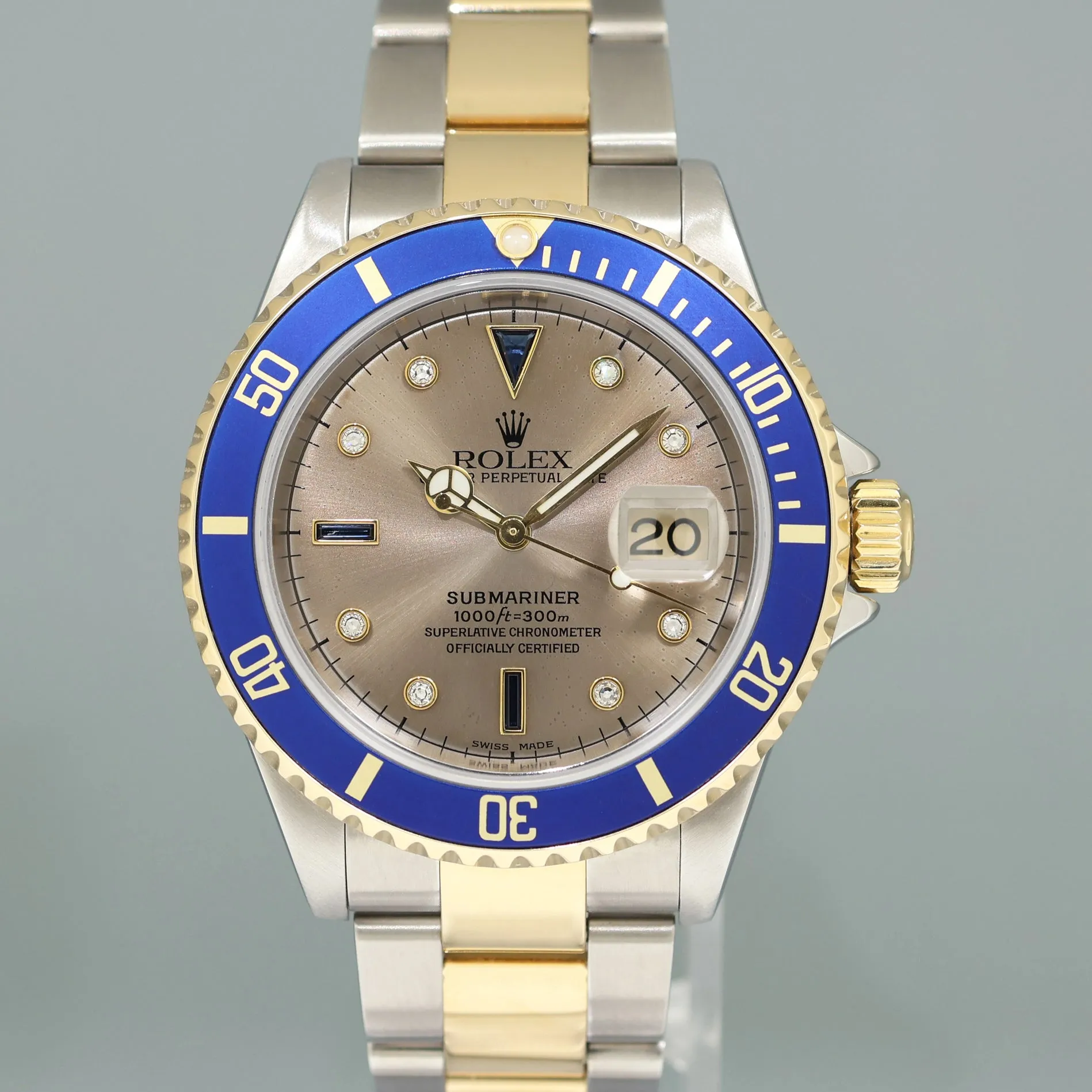 2004 MINT GOLD BUCKLE Rolex Submariner 16613 Two Tone Gold Serti Diamond Watch