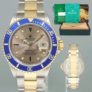 2004 MINT GOLD BUCKLE Rolex Submariner 16613 Two Tone Gold Serti Diamond Watch