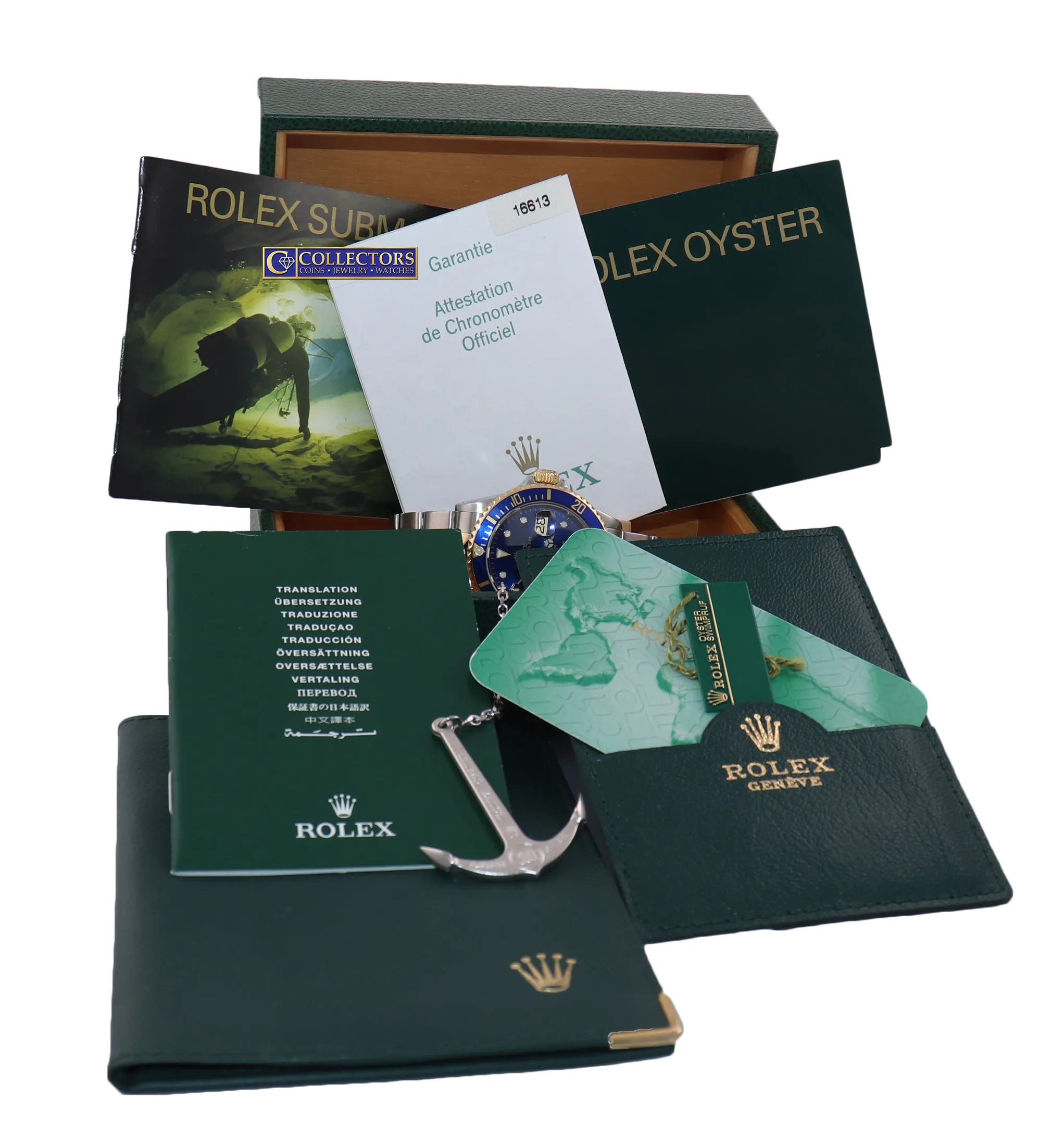 2004 PAPERS Rolex Submariner 16613 Two Tone 18k Gold Blue Dial 40mm Watch Box