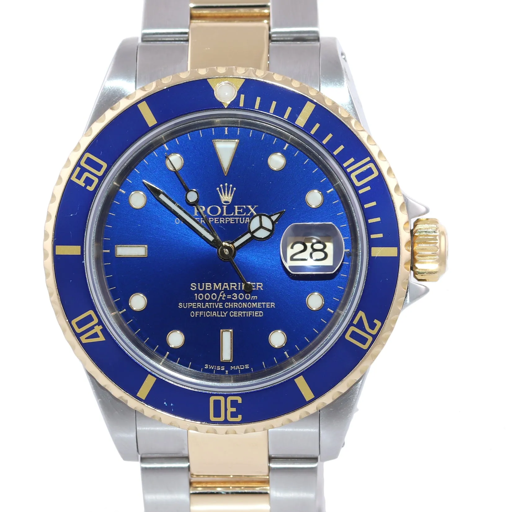 2004 PAPERS Rolex Submariner 16613 Two Tone 18k Gold Blue Dial 40mm Watch Box