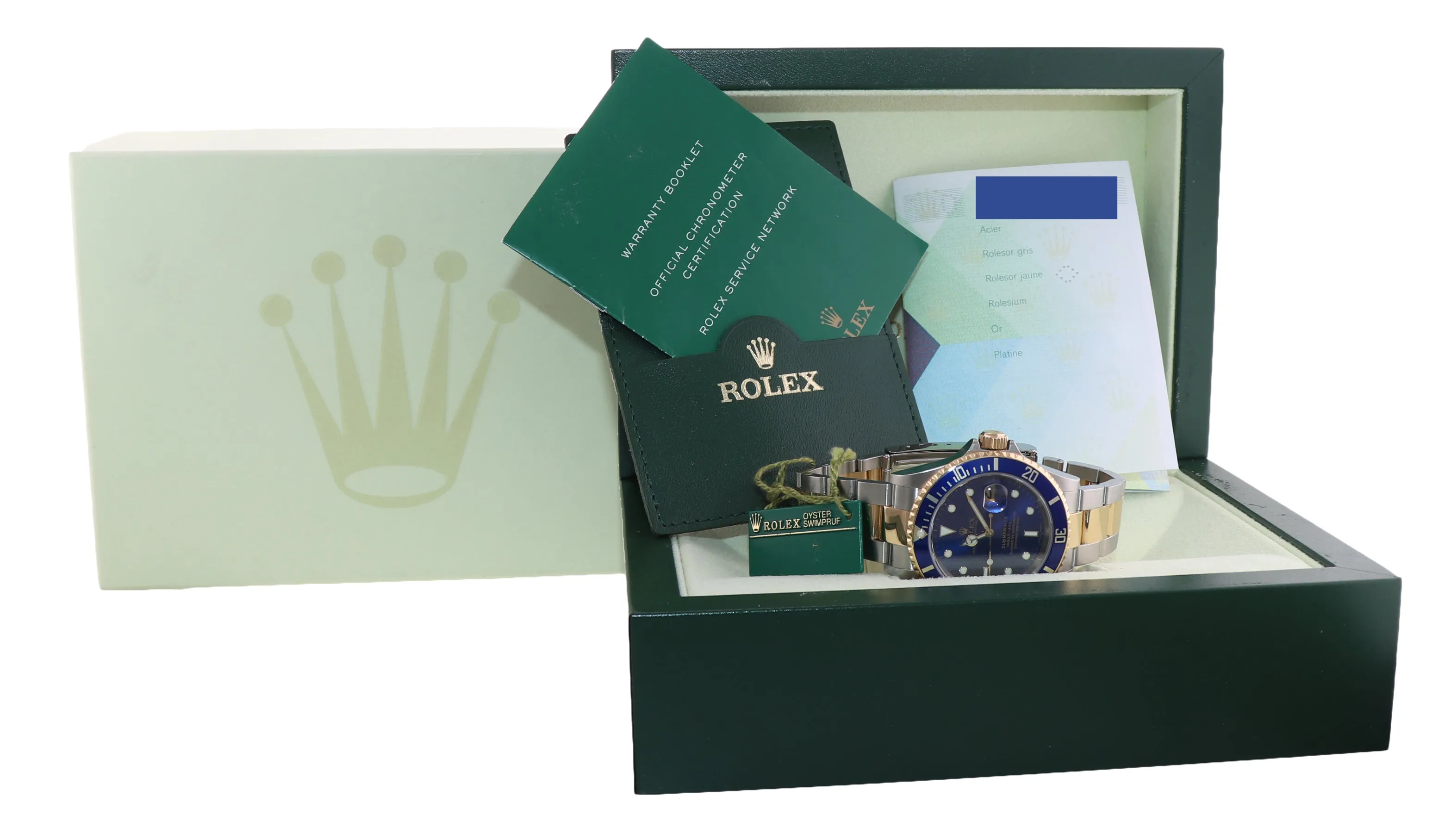2004 PAPERS Rolex Submariner 16613 Two Tone Steel Gold Blue 40mm No Holes Watch