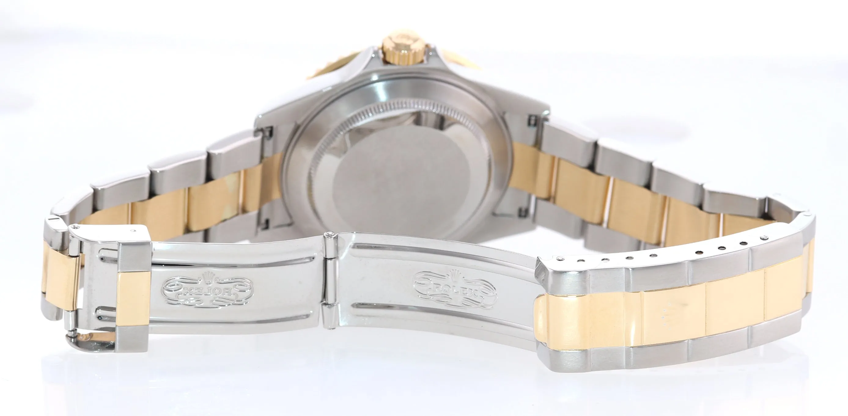 2004 Rolex Submariner 16613 Gold Steel Two Tone Gold Buckle Sunburst Blue Watch