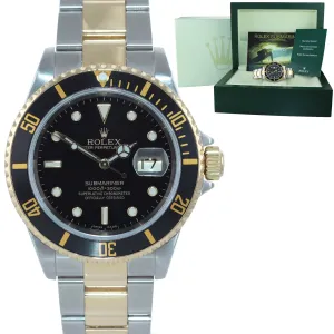 2005 GOLD BUCKLE Rolex Submariner 16613 Gold Steel Black Watch Box
