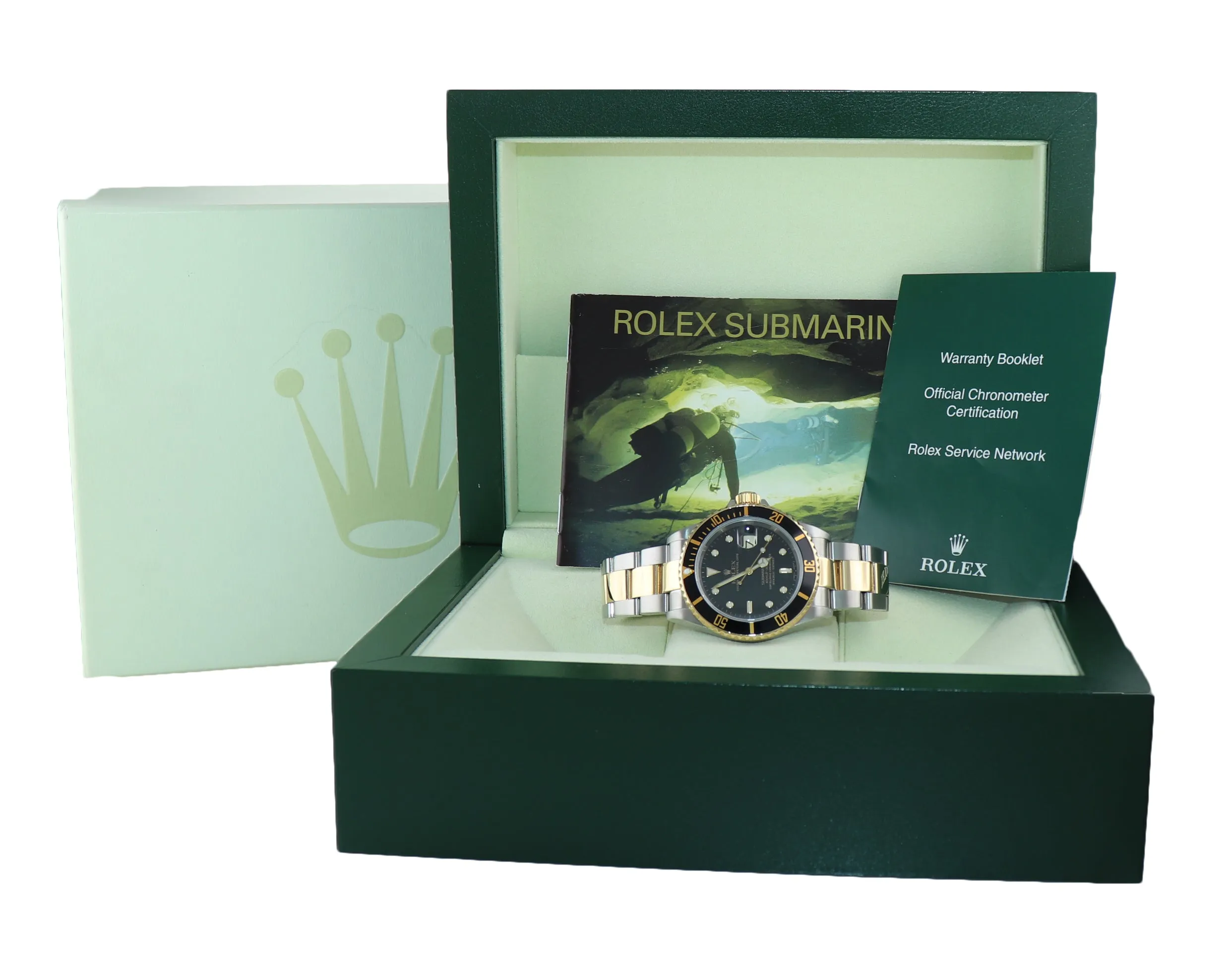 2005 GOLD BUCKLE Rolex Submariner 16613 Gold Steel Black Watch Box