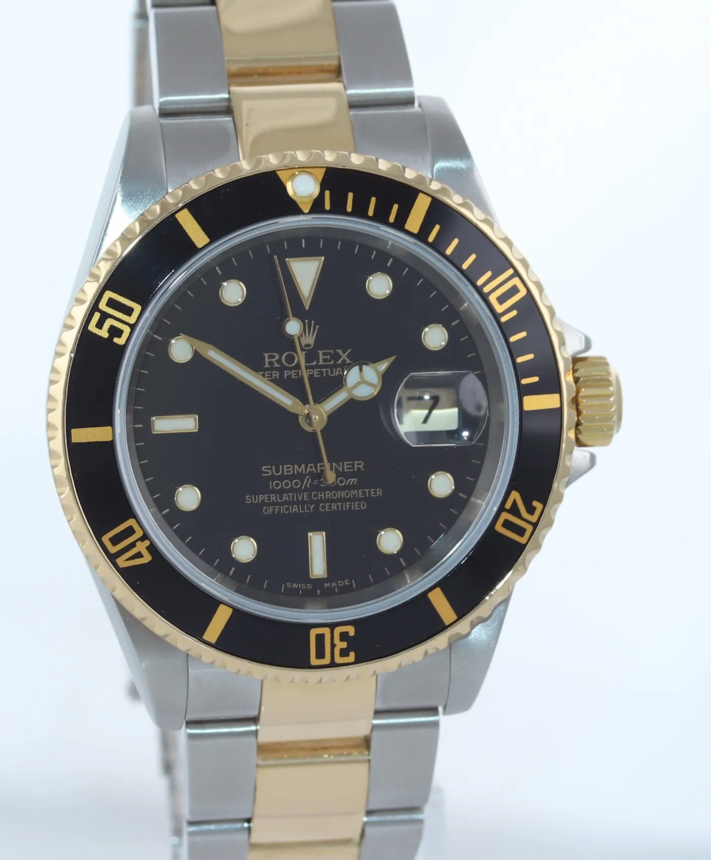 2005 GOLD BUCKLE Rolex Submariner 16613 Gold Steel Black Watch Box