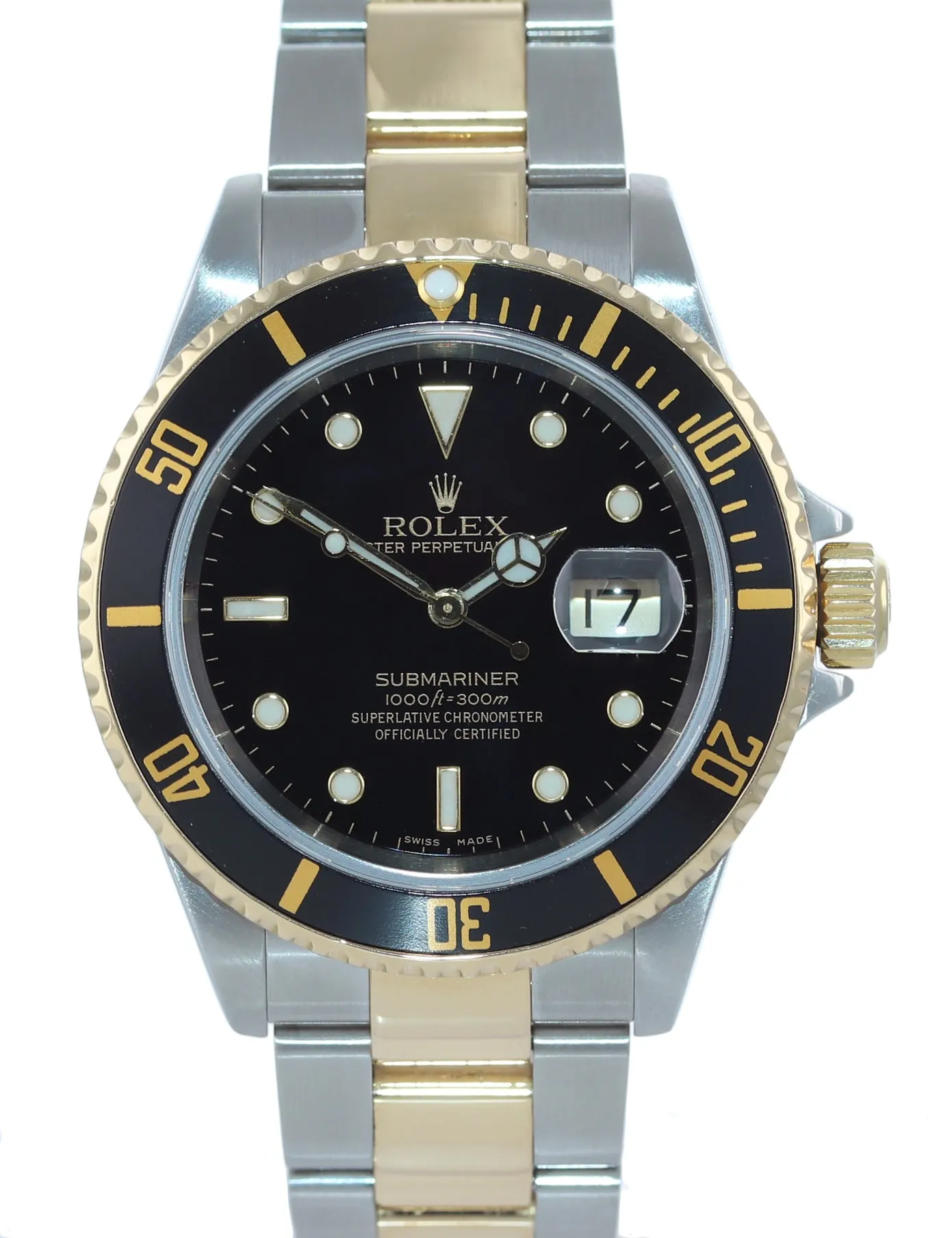 2005 GOLD BUCKLE Rolex Submariner 16613 Gold Steel Black Watch Box