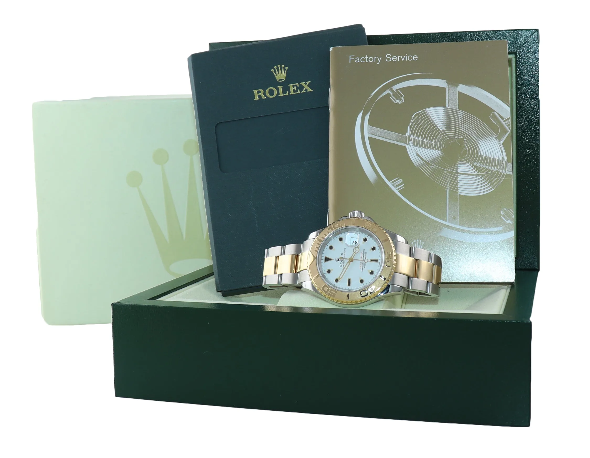 2005 Rolex 16623 Two Tone Gold Steel Yachtmaster White Sapphire Watch Box