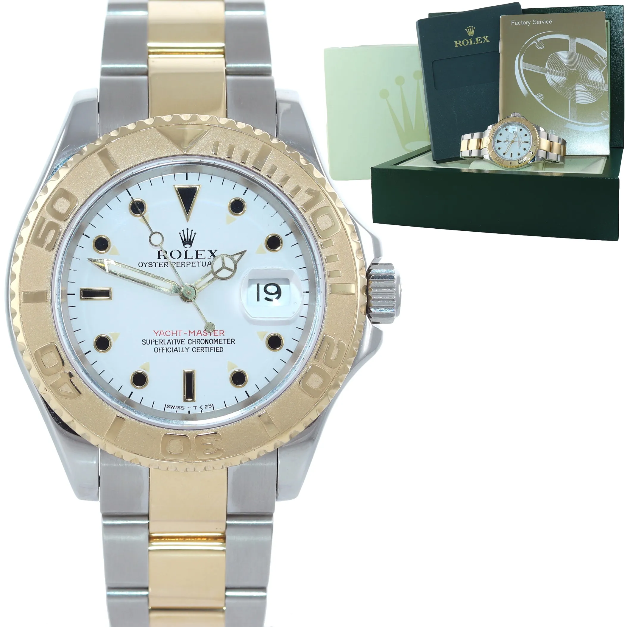2005 Rolex 16623 Two Tone Gold Steel Yachtmaster White Sapphire Watch Box