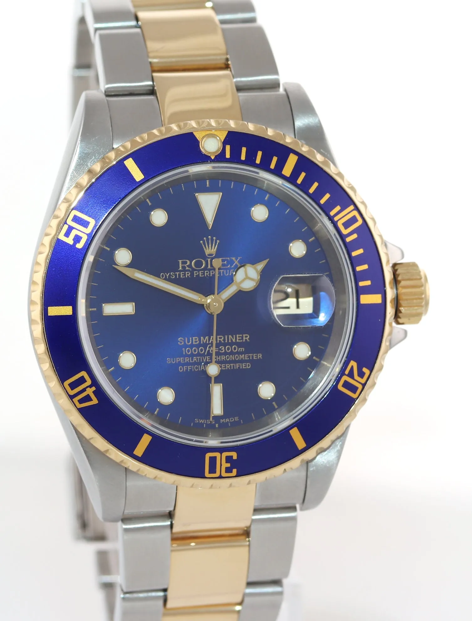 2005 Rolex Submariner 16613 Two Tone Gold Steel Blue Dial no holes Watch Box