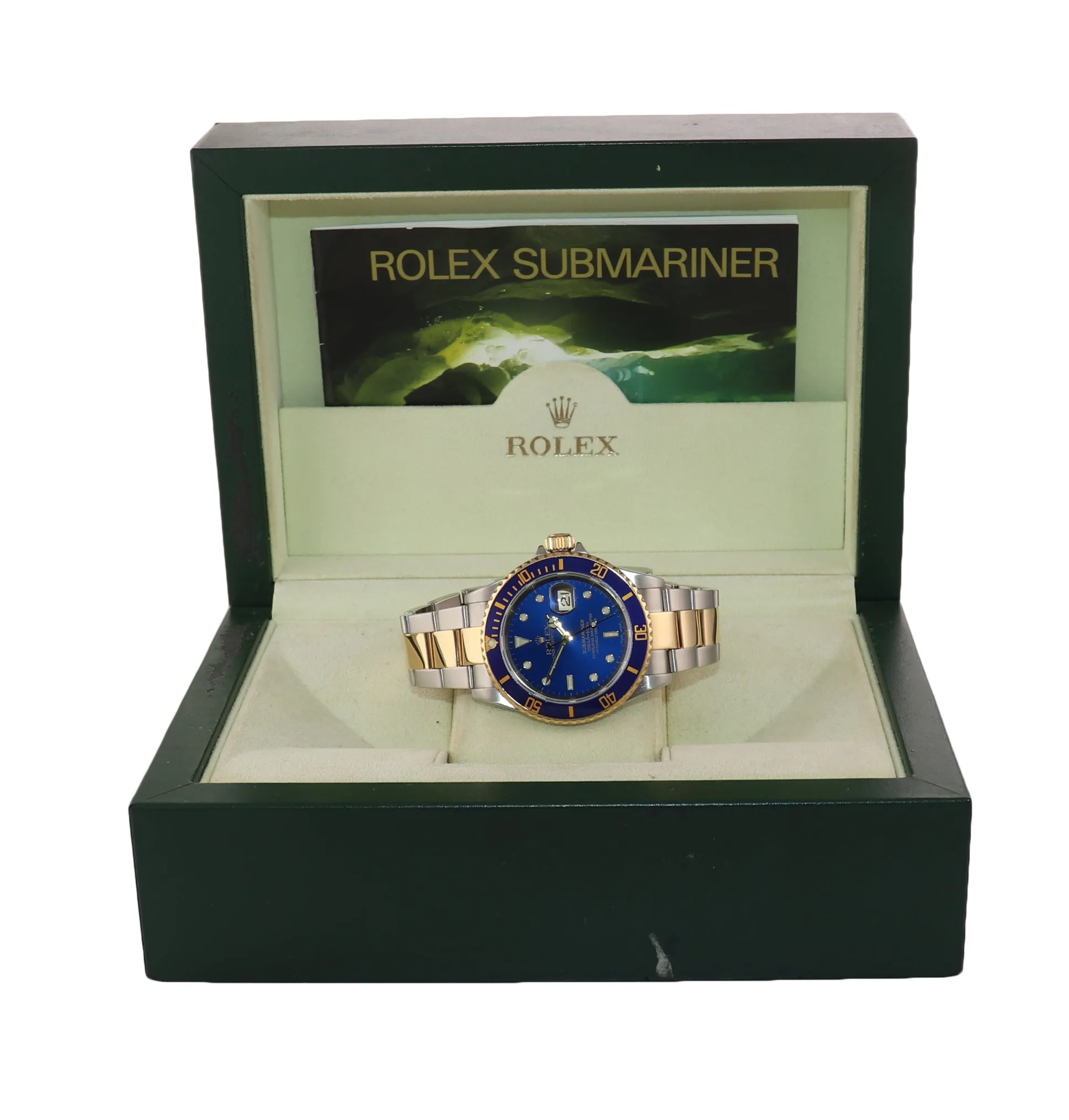 2005 Rolex Submariner 16613 Two Tone Gold Steel Blue Dial no holes Watch Box