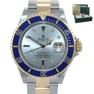 2006 Rolex Submariner 16613 SERTI DIAMOND Two Tone 18k Gold Watch Gold Buckle