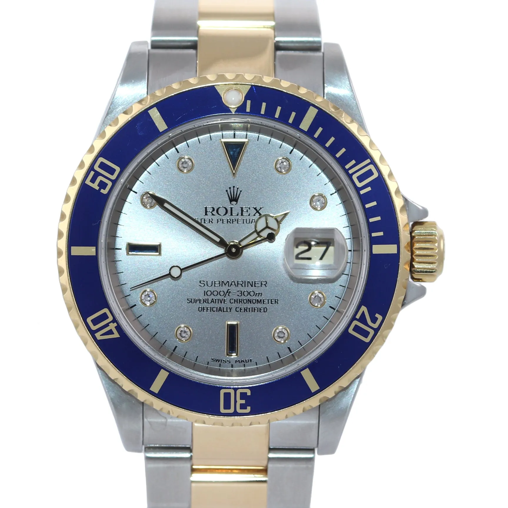 2006 Rolex Submariner 16613 SERTI DIAMOND Two Tone 18k Gold Watch Gold Buckle