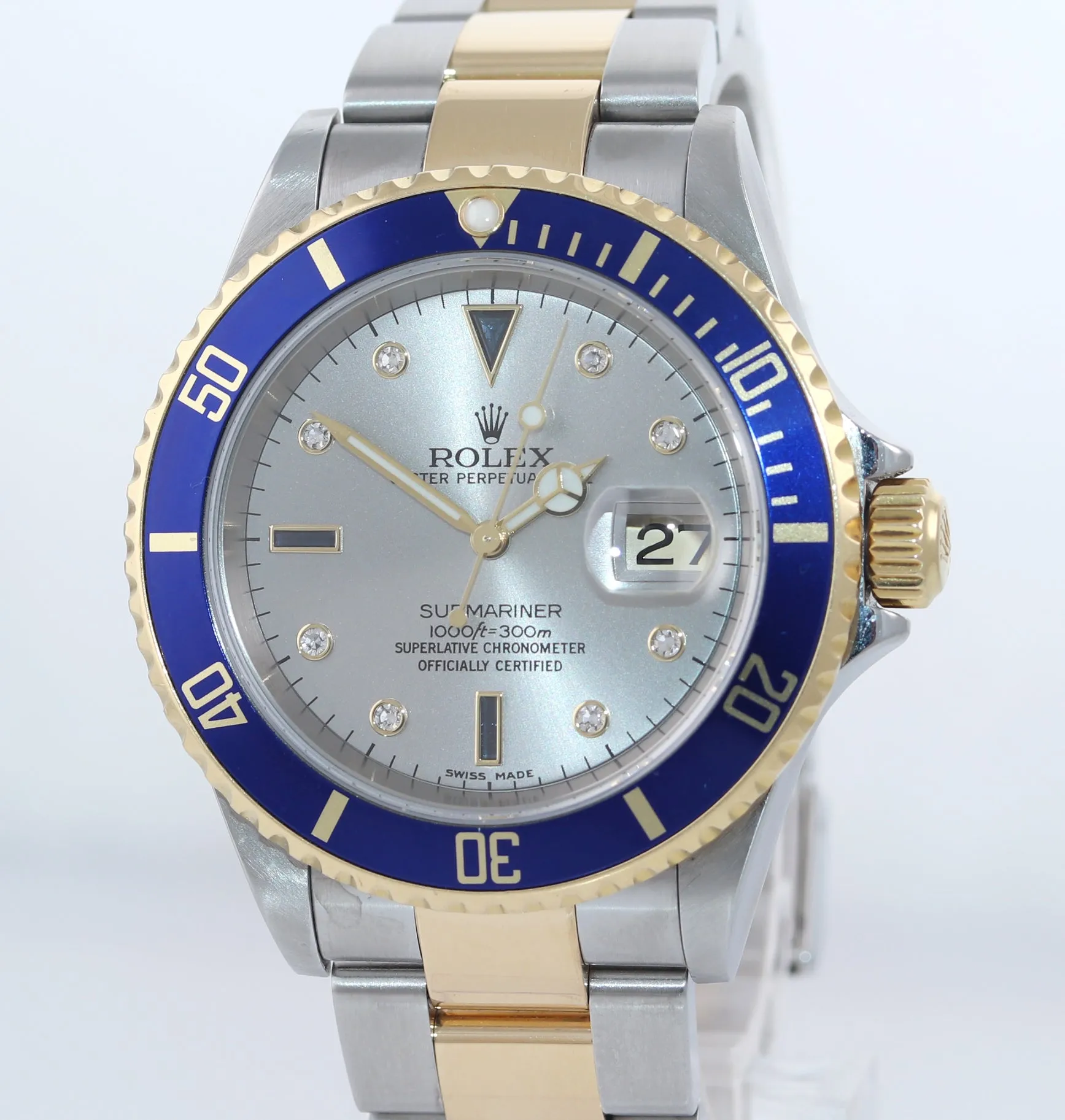 2006 Rolex Submariner 16613 SERTI DIAMOND Two Tone 18k Gold Watch Gold Buckle