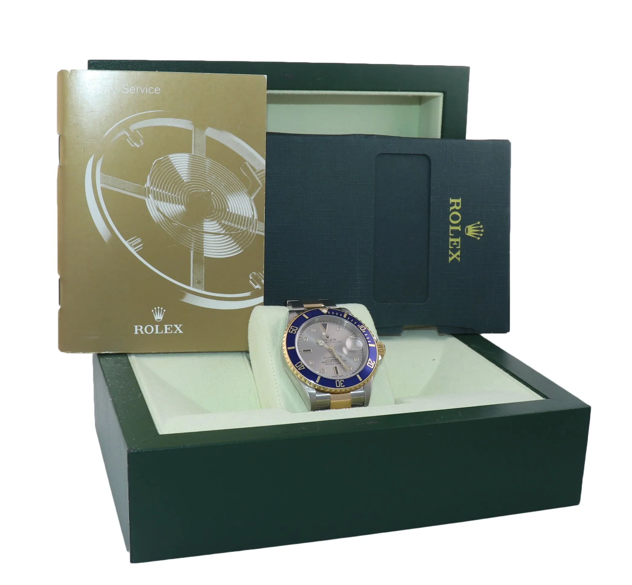 2006 Rolex Submariner 16613 SERTI DIAMOND Two Tone 18k Gold Watch Gold Buckle