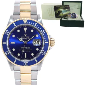 2006 Rolex Submariner 16613 Two Tone Steel Gold Blue SEL 40mm No Holes Watch Box
