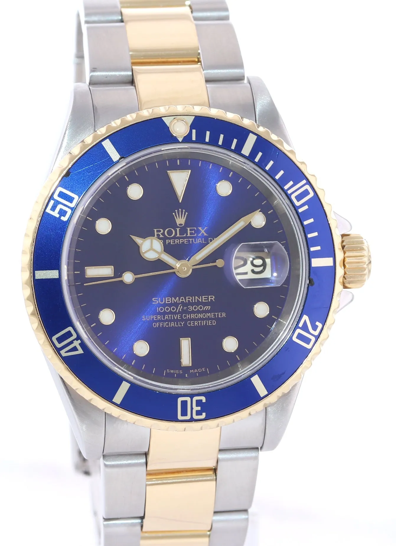 2006 Rolex Submariner 16613 Two Tone Steel Gold Blue SEL 40mm No Holes Watch Box