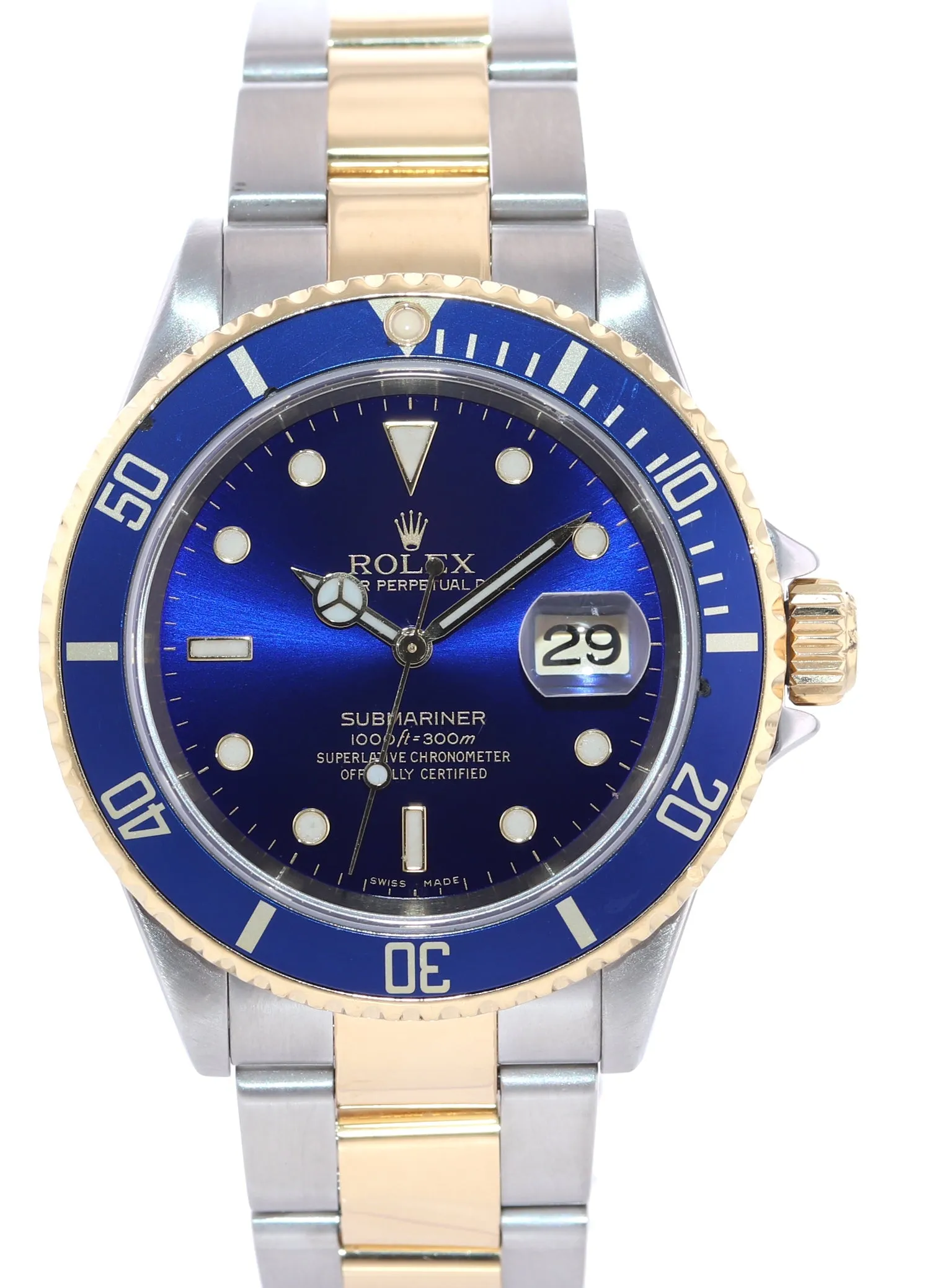 2006 Rolex Submariner 16613 Two Tone Steel Gold Blue SEL 40mm No Holes Watch Box