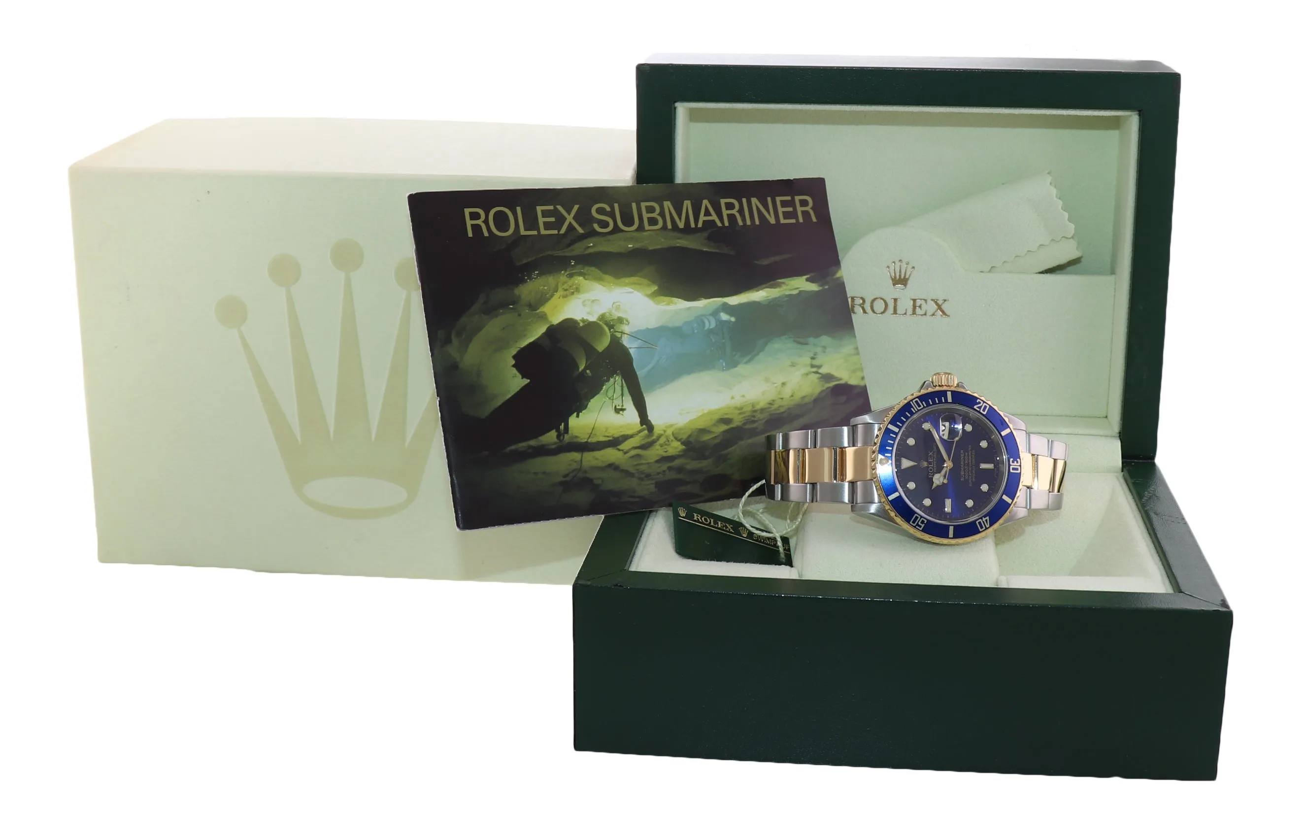 2006 Rolex Submariner 16613 Two Tone Steel Gold Blue SEL 40mm No Holes Watch Box