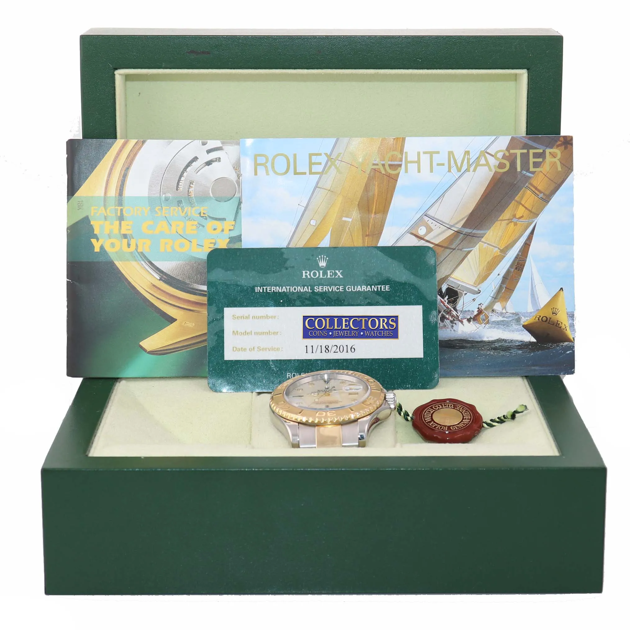 2007 PAPERS FACTORY MOP DIAMOND 16623 Rolex Two Tone Gold Yachtmaster Box Watch