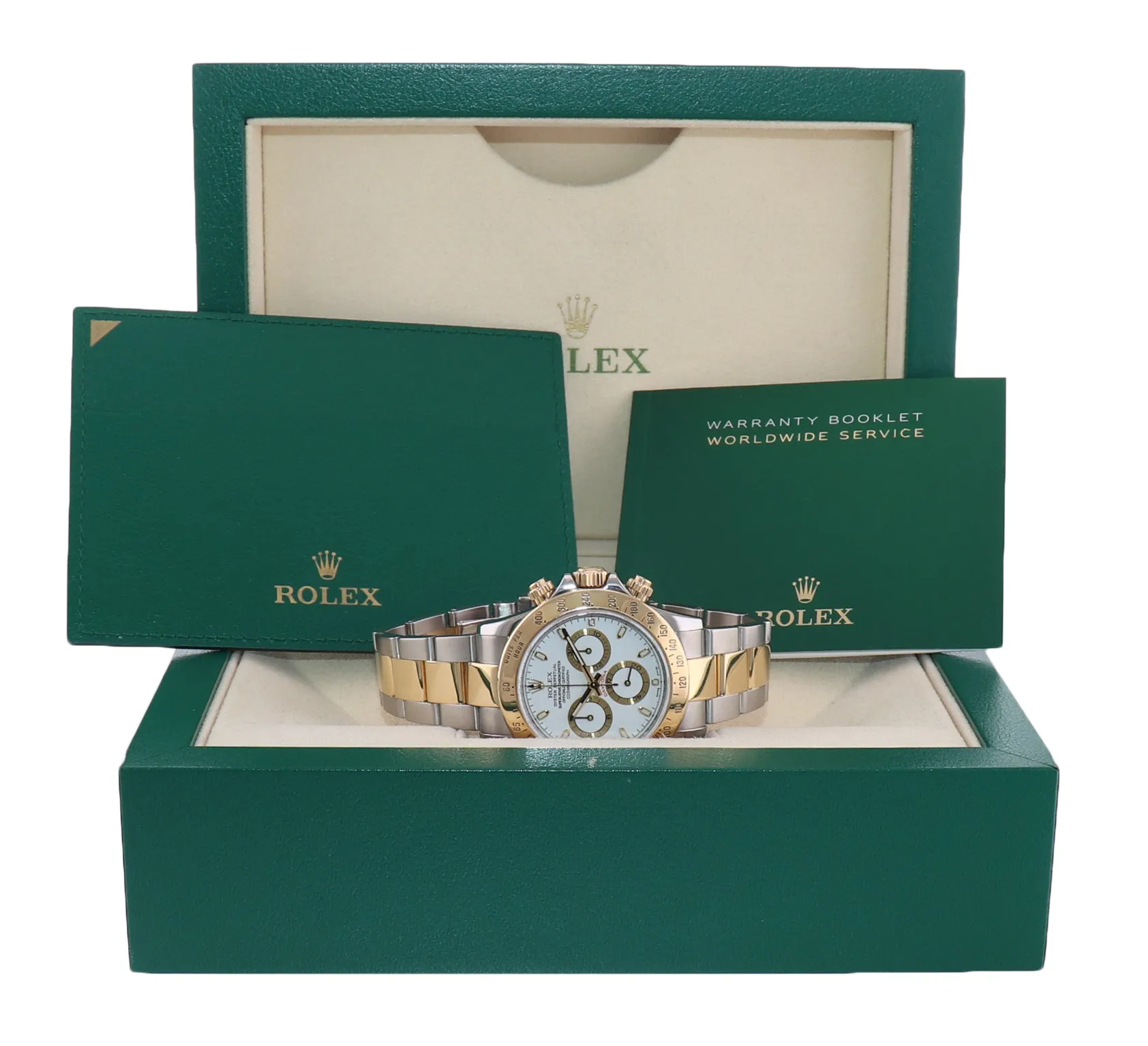 2007 Rolex Daytona 116523 White Steel Yellow Gold Two Tone Watch Box