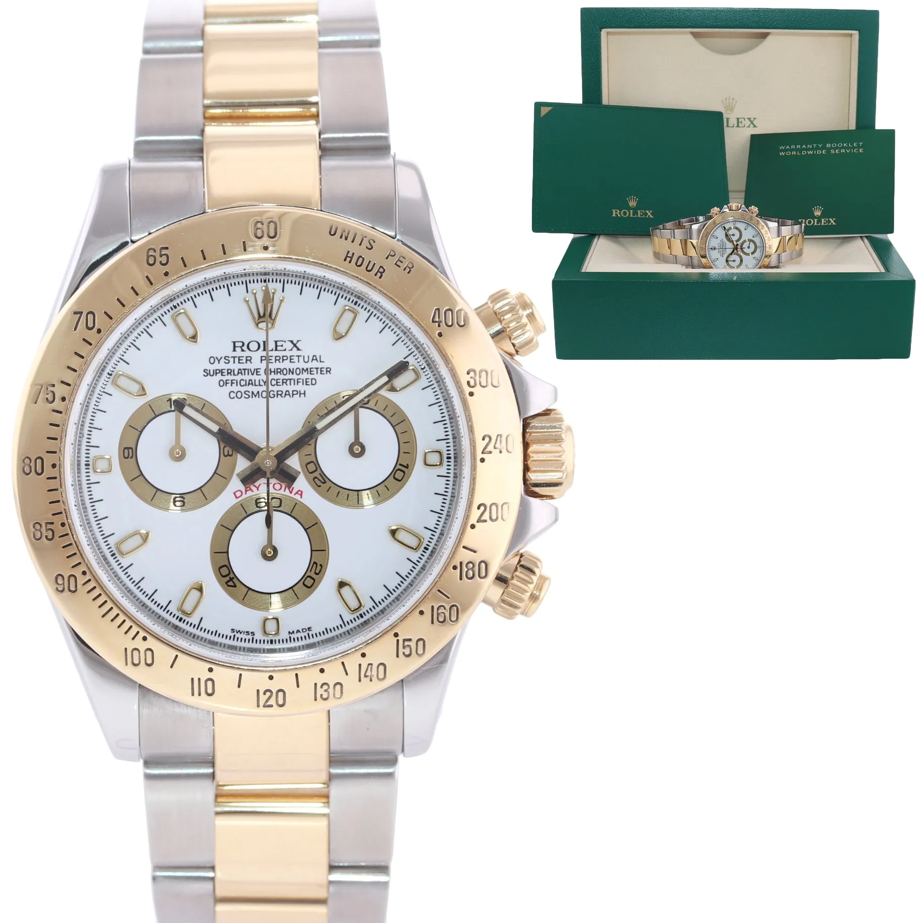 2007 Rolex Daytona 116523 White Steel Yellow Gold Two Tone Watch Box