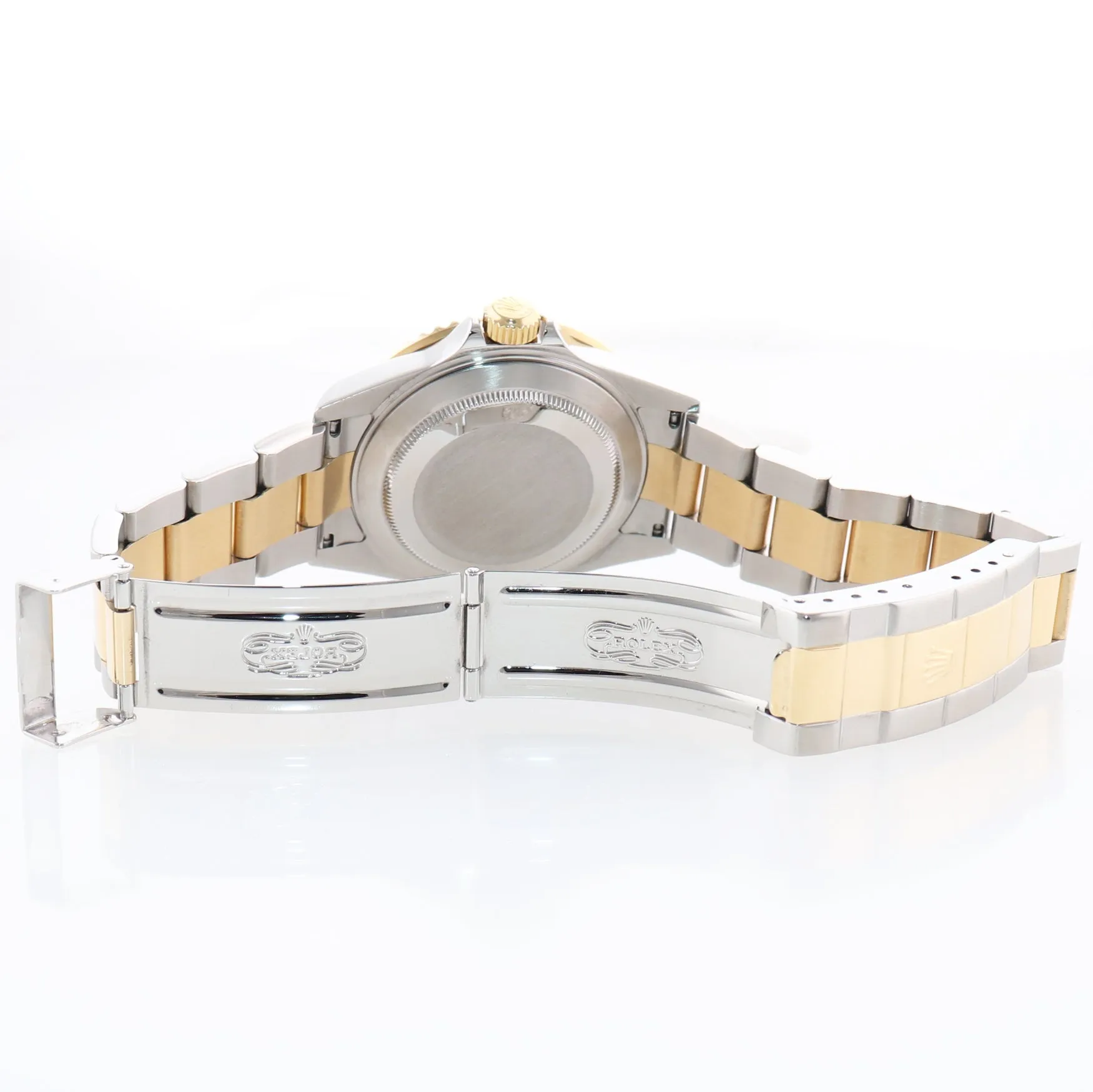 2008 GOLD BUCKLE Rolex Submariner 16613 Gold Steel Blue Watch Box Rehaut Model