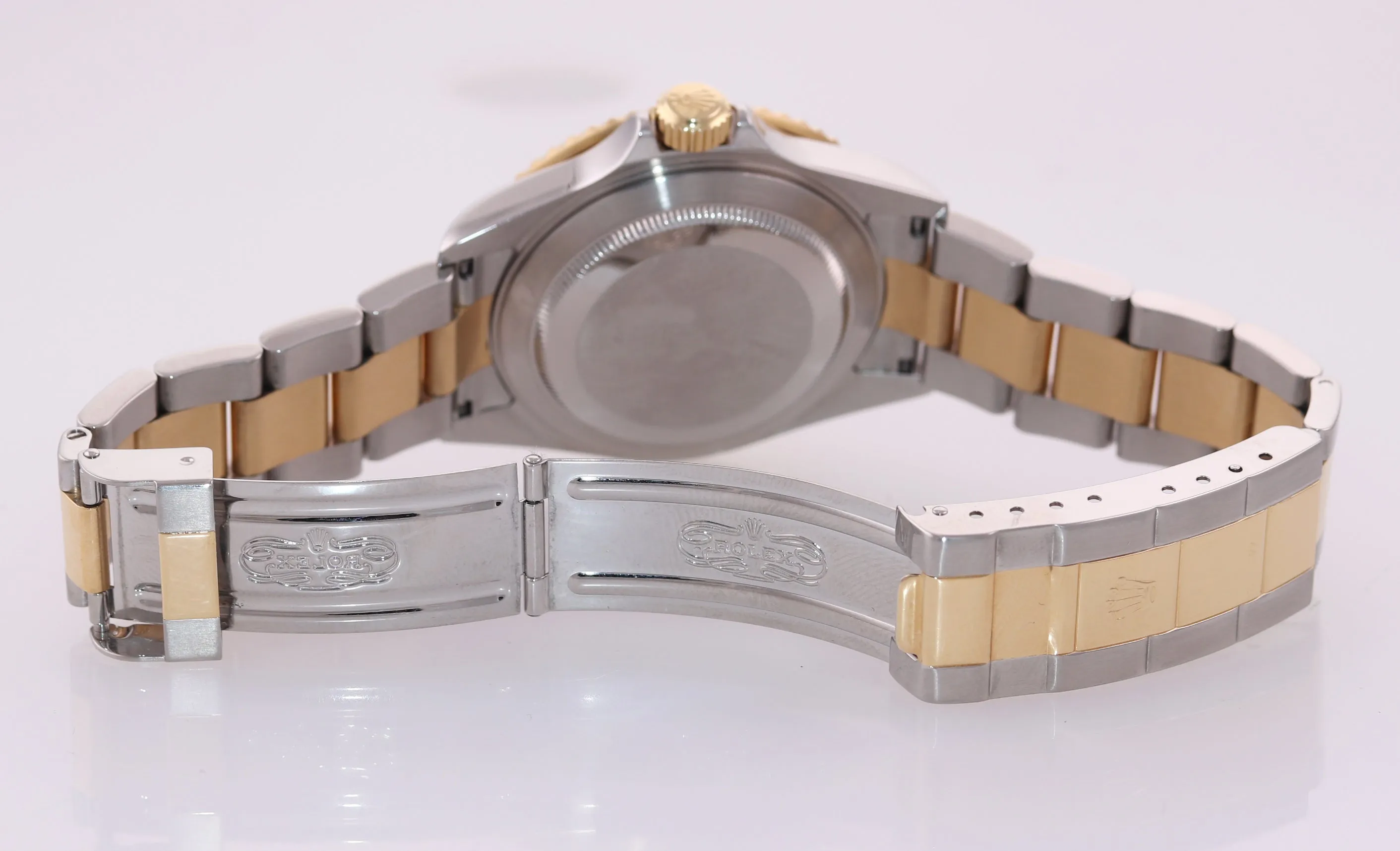 2008 GOLD BUCKLE Rolex Submariner 16613 Gold Steel Blue Watch Box Rehaut