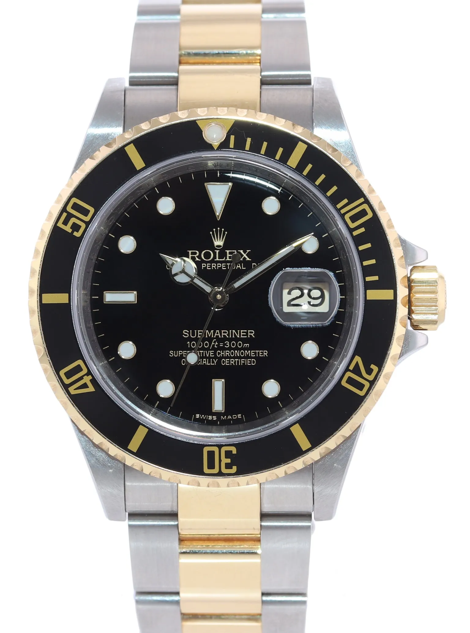 2008 Papers Rehaut Rolex Submariner 16613 Gold Steel Black Watch Box Gold Buckle