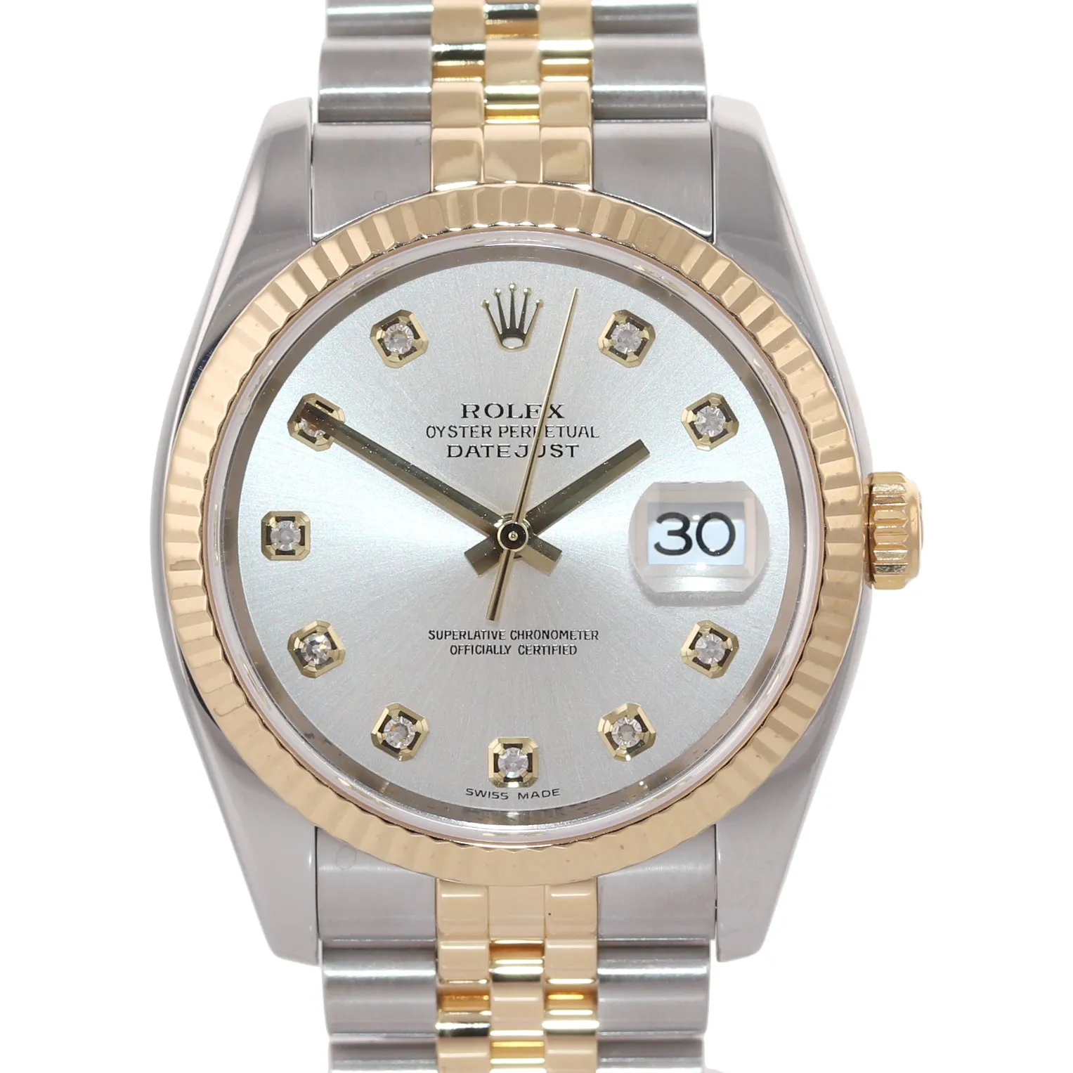 2008 PAPERS Rolex DateJust Jubilee 36mm Diamond 116233 Gold Two Tone Watch Box
