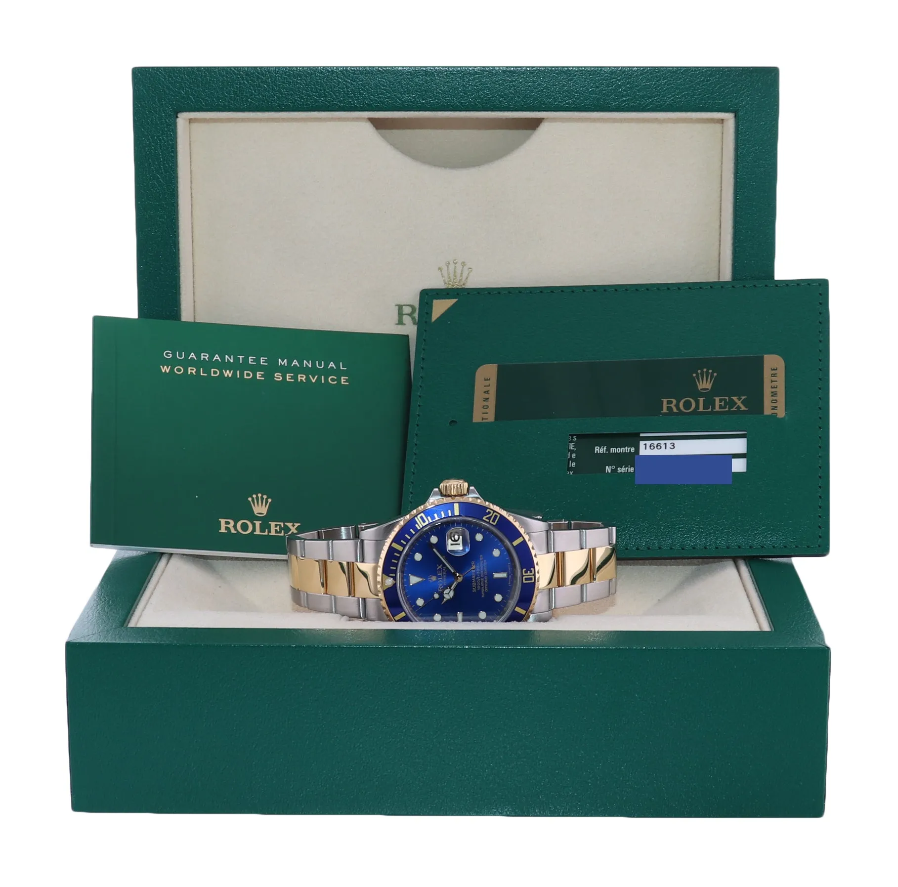 2008 PAPERS Rolex Submariner 16613 Two Tone Steel 18k Yellow Gold Blue 40mm Watch
