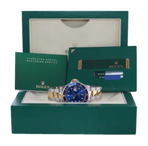 2008 PAPERS Rolex Submariner 16613 Two Tone Steel 18k Yellow Gold Blue 40mm Watch