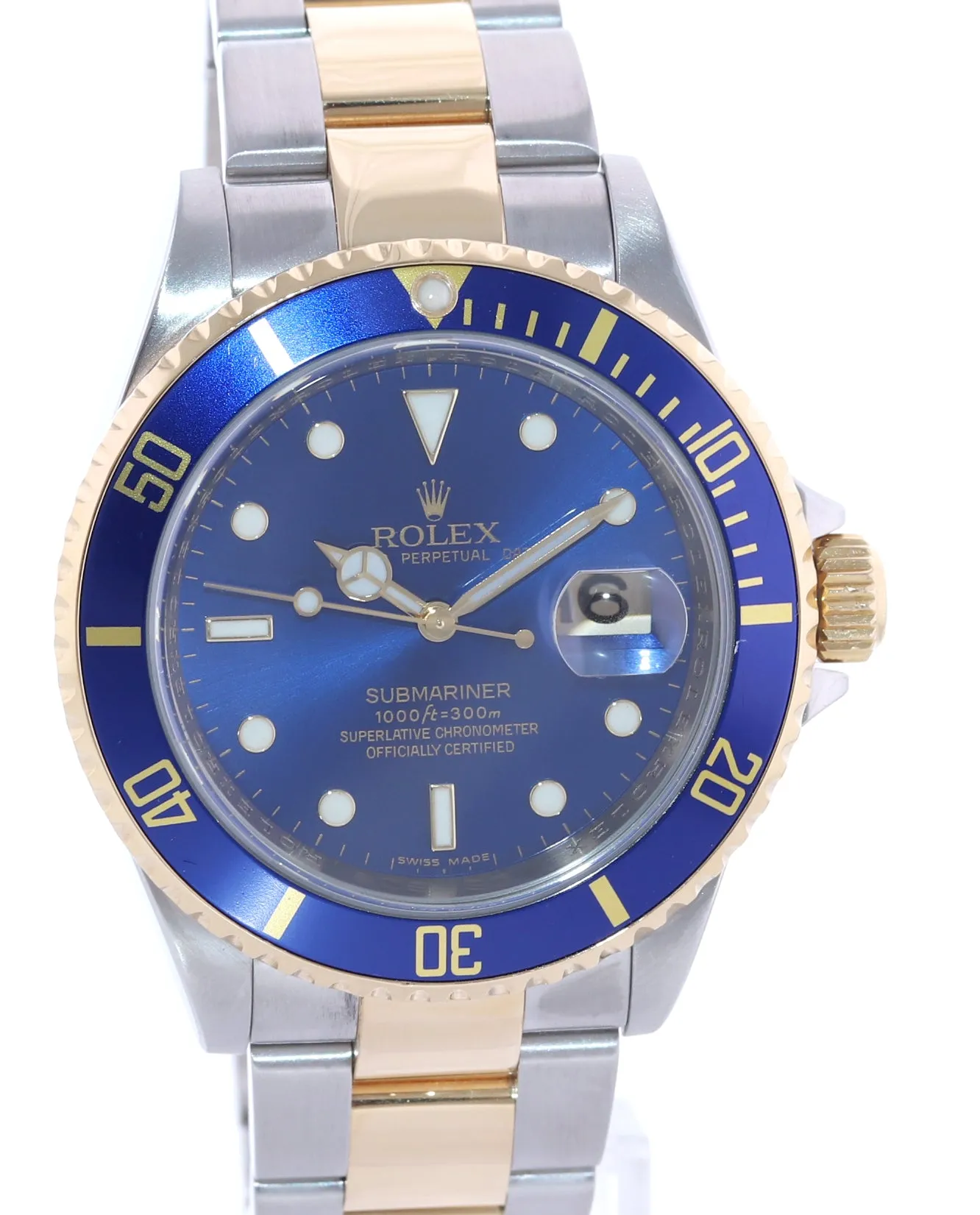 2008 PAPERS Rolex Submariner 16613 Two Tone Steel 18k Yellow Gold Blue 40mm Watch