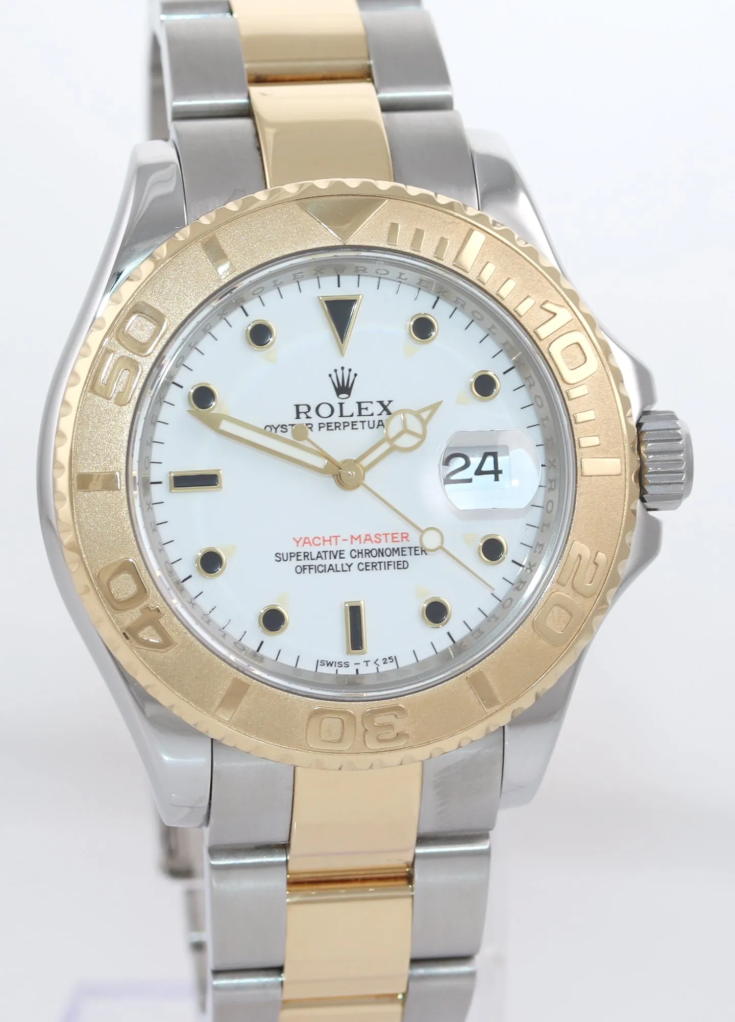 2008 Rolex 16623 Two Tone Gold Steel Yachtmaster White Sapphire Watch Rehaut