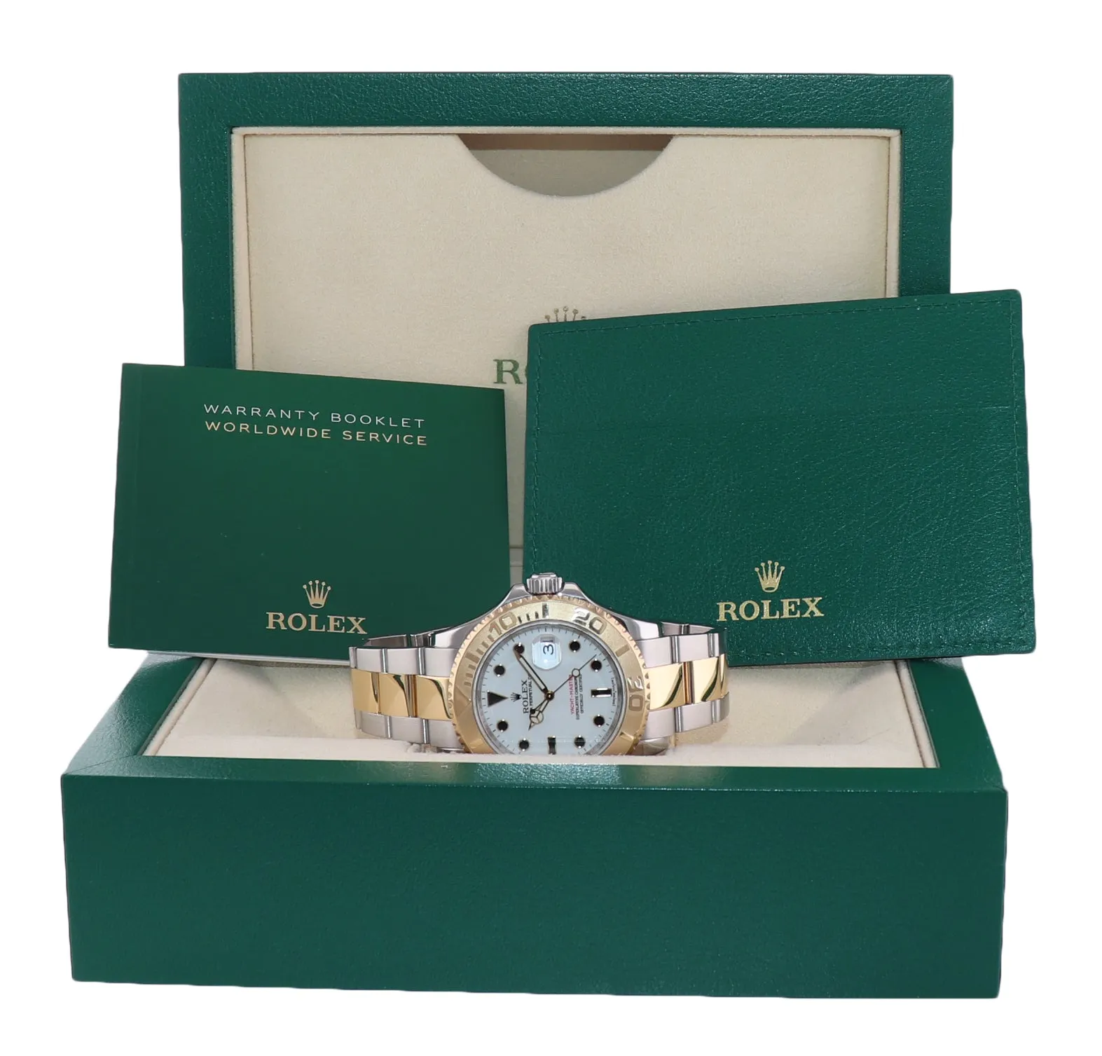 2008 Rolex 16623 Two Tone Gold Steel Yachtmaster White Sapphire Watch Rehaut