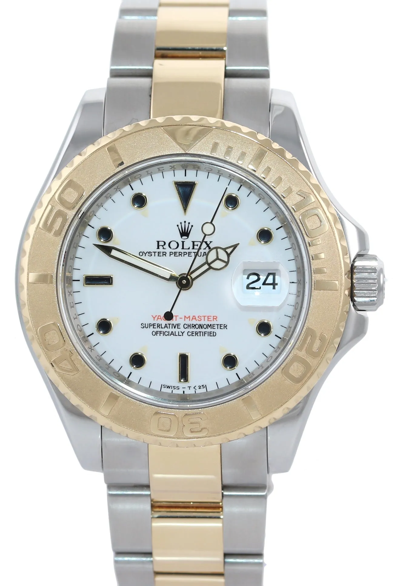 2008 Rolex 16623 Two Tone Gold Steel Yachtmaster White Sapphire Watch Rehaut