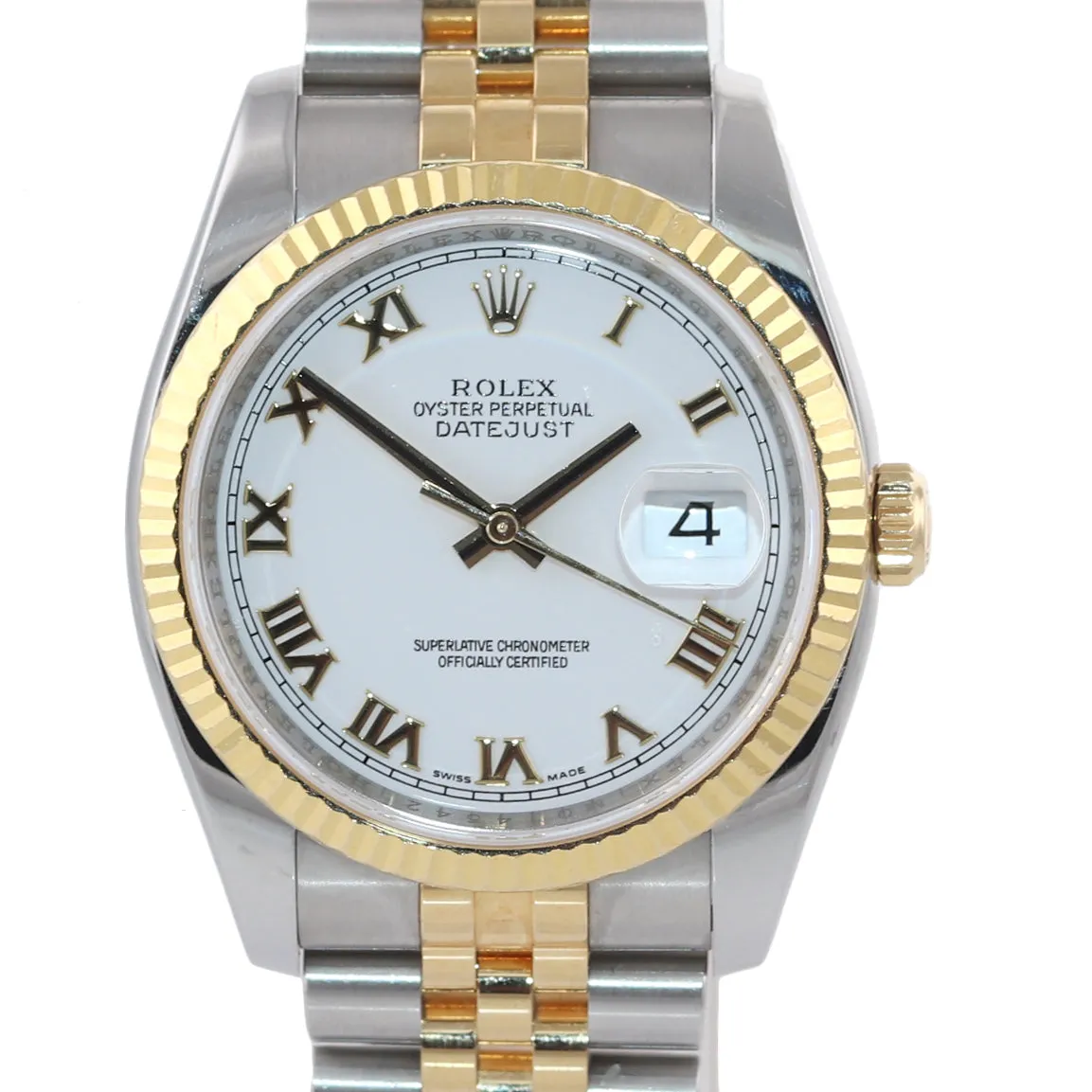 2008 Rolex DateJust Super Jubilee 36mm White Roman 116233 18k Gold Watch Box
