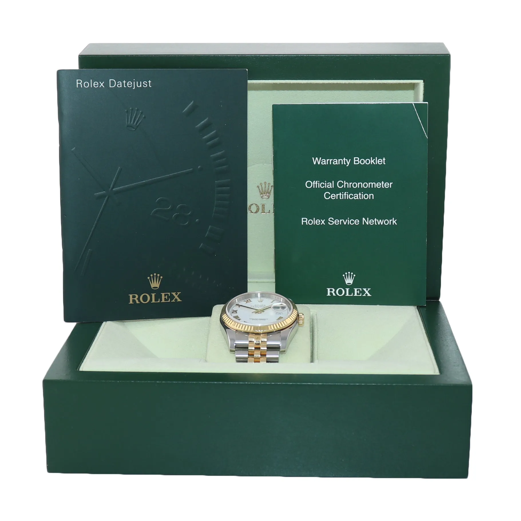 2008 Rolex DateJust Super Jubilee 36mm White Roman 116233 18k Gold Watch Box