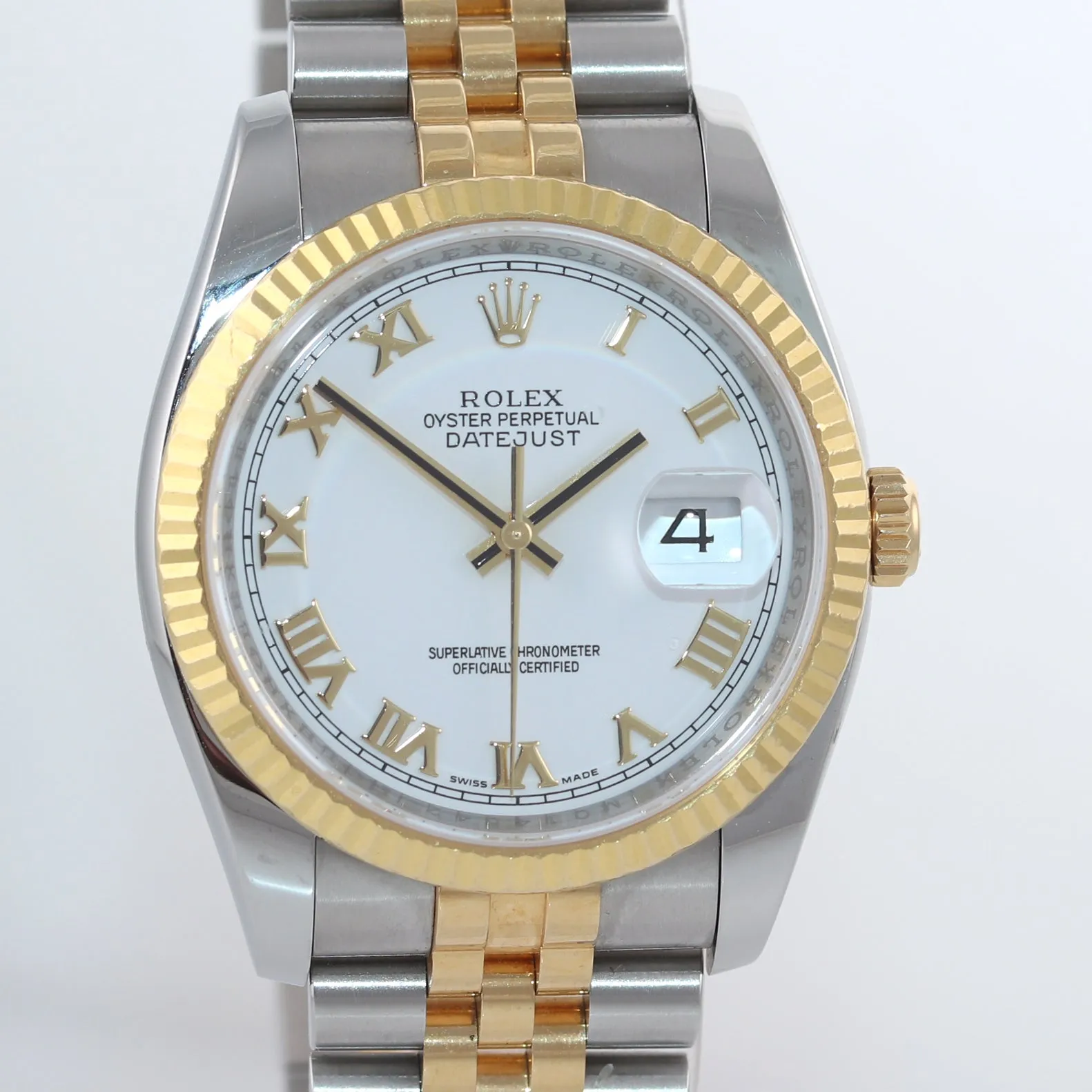 2008 Rolex DateJust Super Jubilee 36mm White Roman 116233 18k Gold Watch Box