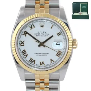 2008 Rolex DateJust Super Jubilee 36mm White Roman 116233 18k Gold Watch Box