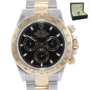 2008 Rolex Daytona 116523 Black Dial Steel 18k Yellow Gold Two Tone Watch Box