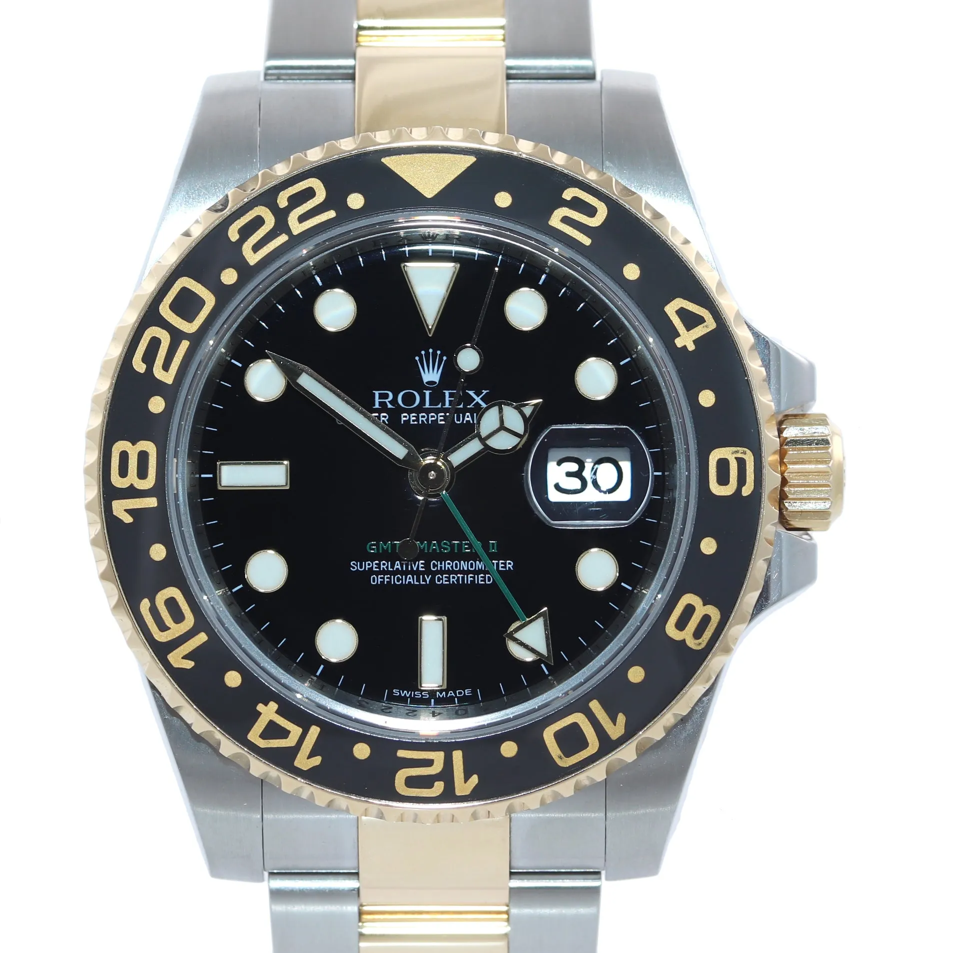 2011 PAPERS Rolex GMT-Master 2 Ceramic 116713 Black Two Tone Steel Gold Watch