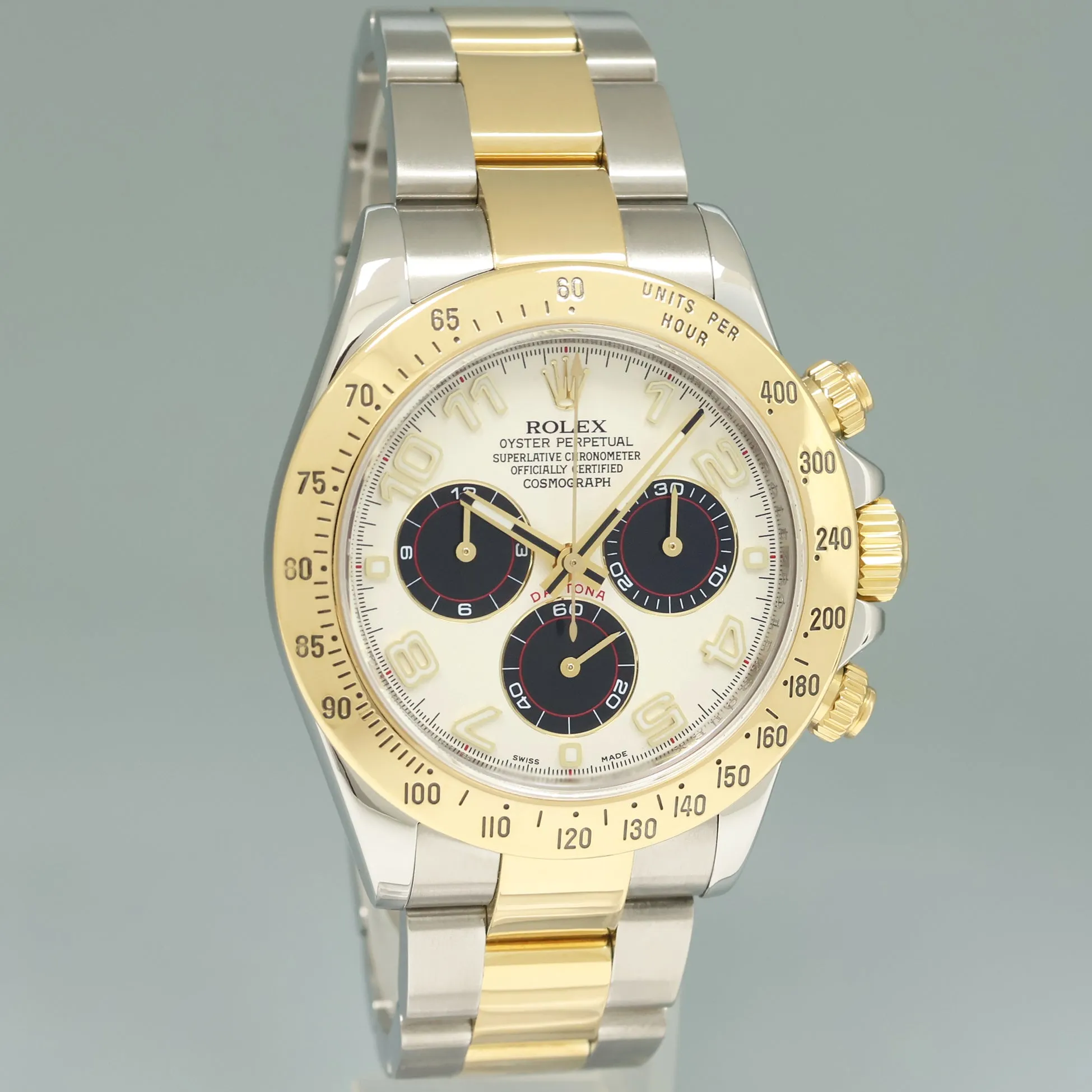 2013 PAPERS RSC Rolex Daytona 116523 White Panda Steel Yellow Gold Two Tone Watch