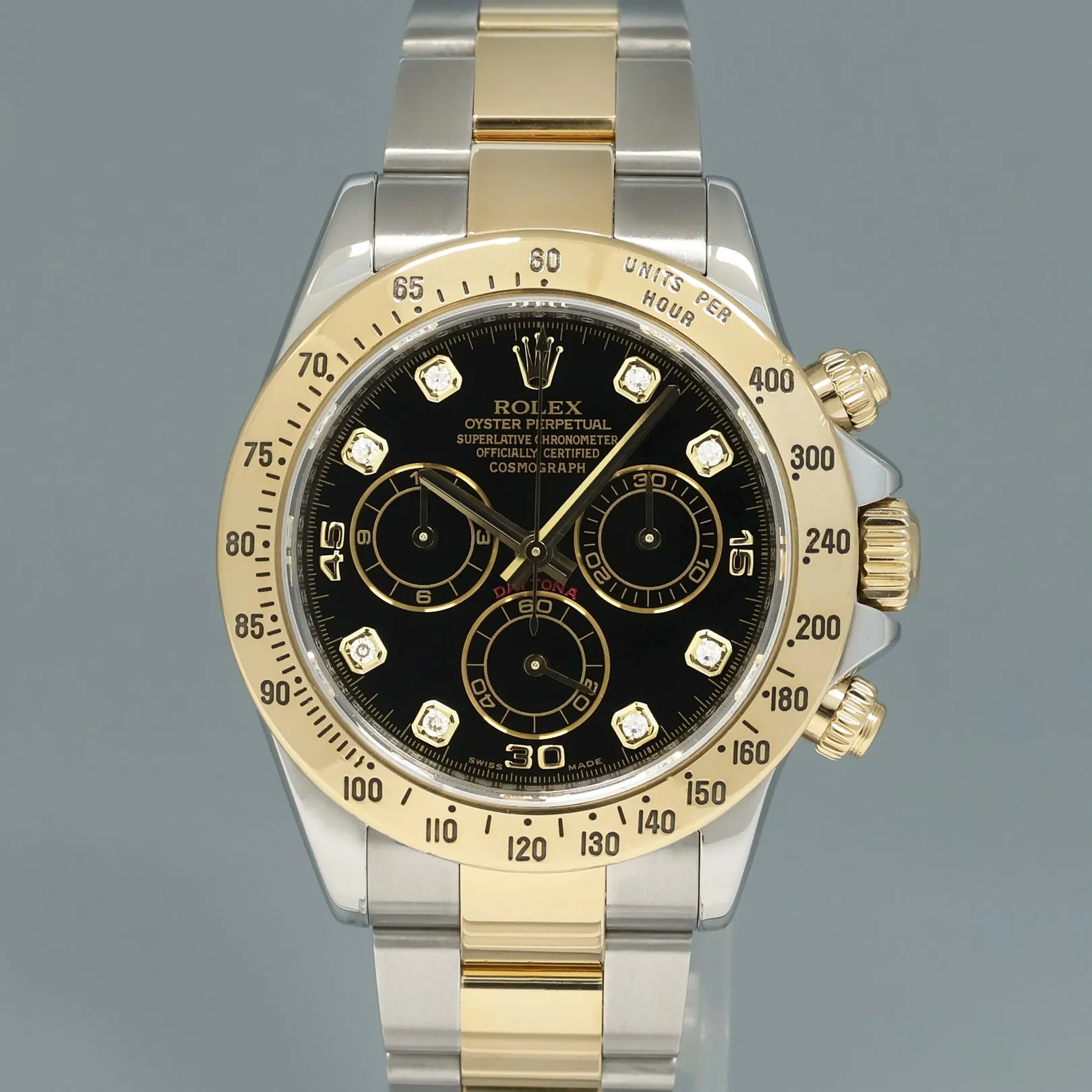 2014 MINT Rolex Daytona 116523 Black Diamond Dial Steel Yellow Gold Two Tone Watch
