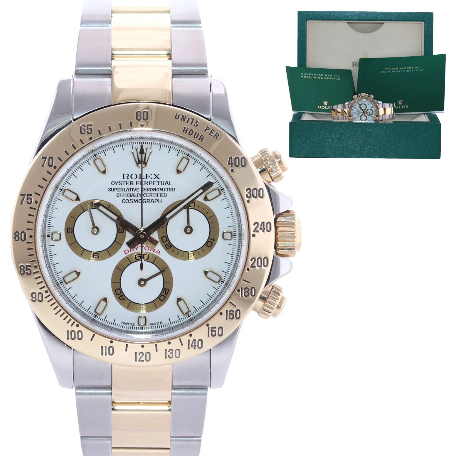 2015 Rolex Daytona 116523 Chronograph White Steel Yellow Gold Two Tone Watch Box
