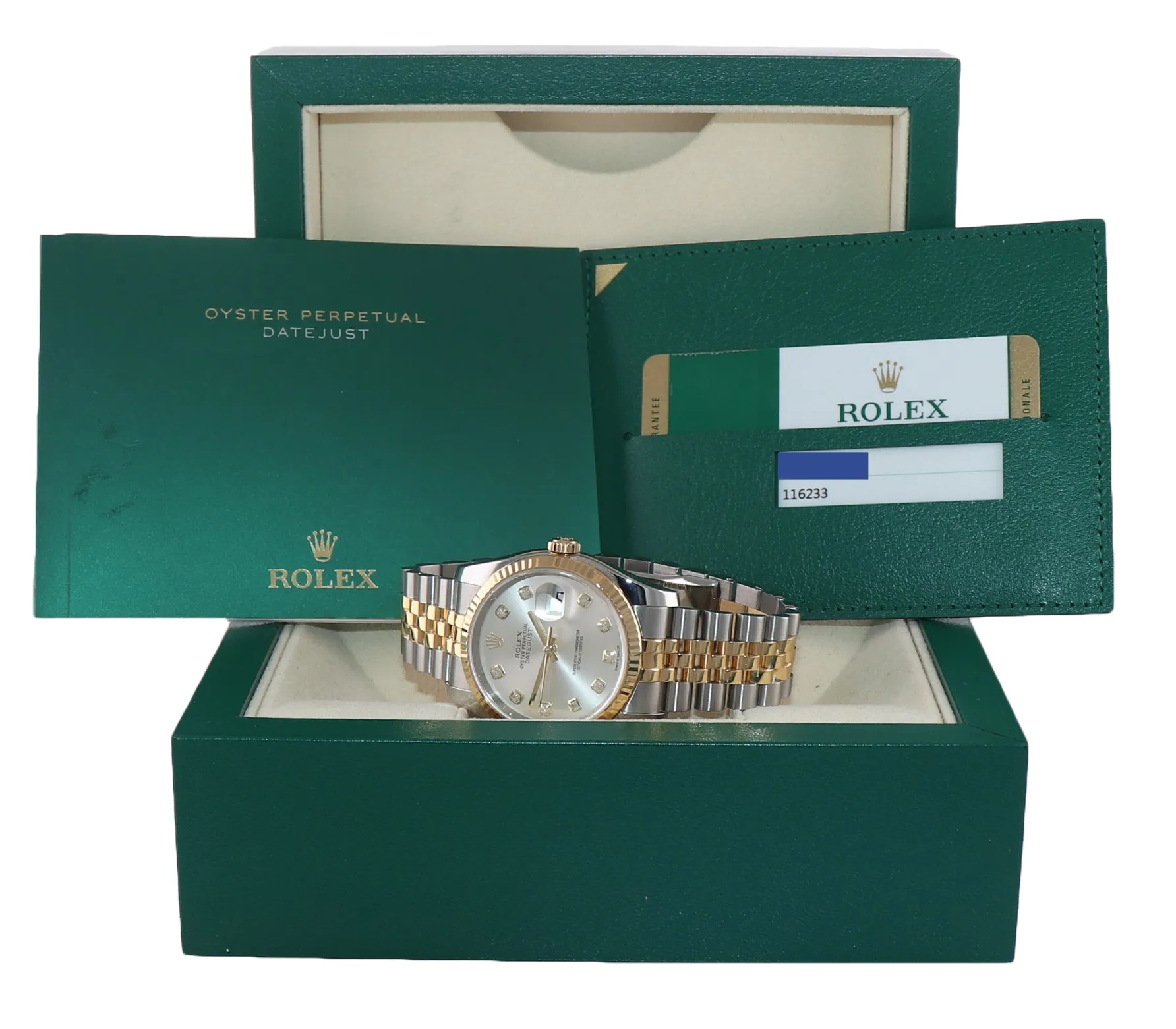 2017 PAPERS Rolex DateJust Jubilee Two Tone Silver Diamond 116233 Gold Watch BOX
