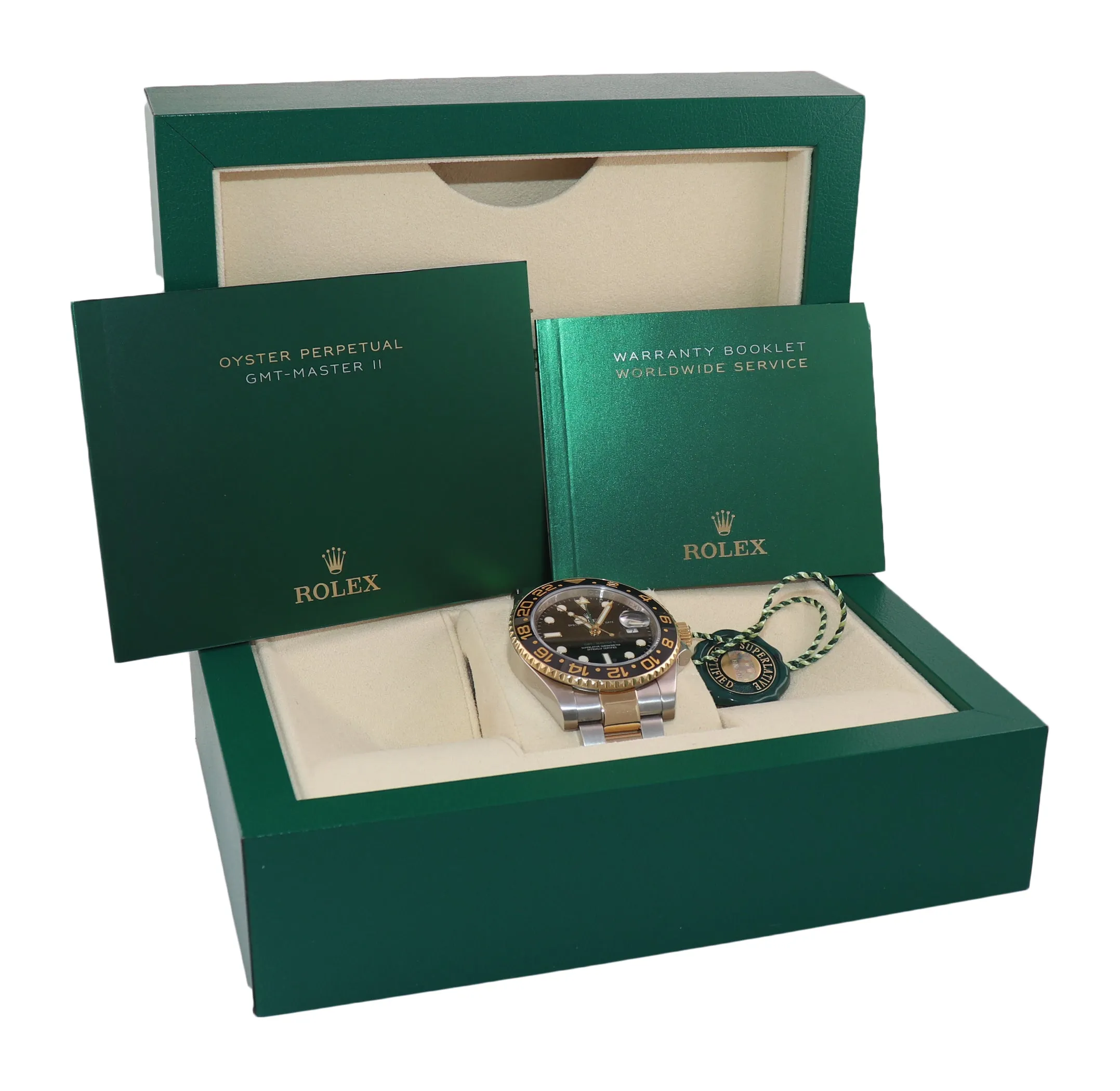 2017 Rolex GMT-Master 2 Ceramic 116713 Black Green Two Tone Steel Gold Watch Box