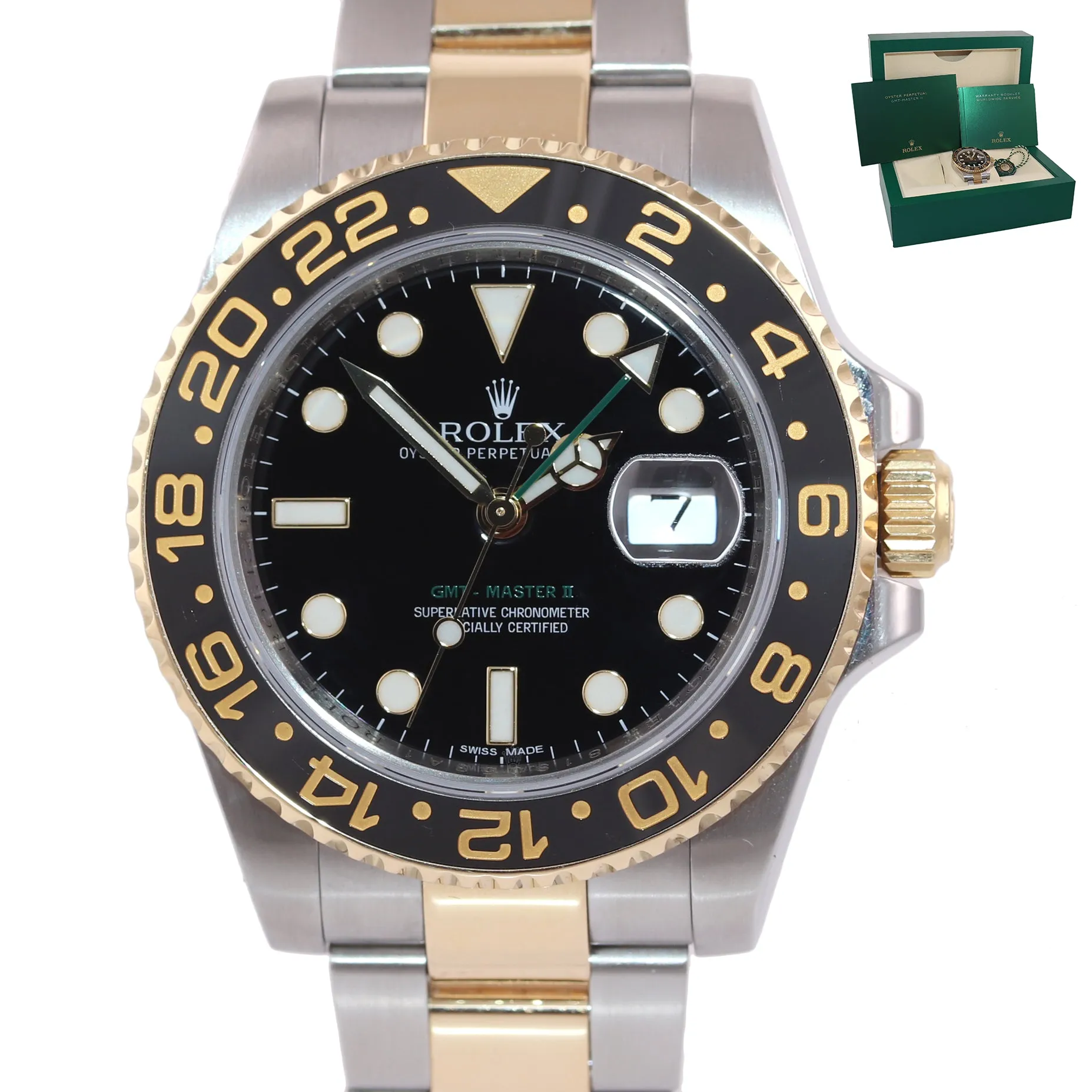 2017 Rolex GMT-Master 2 Ceramic 116713 Black Green Two Tone Steel Gold Watch Box