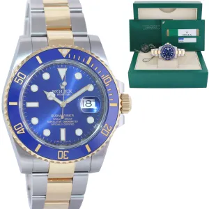 2018 MINT PAPERS Rolex Submariner Blue Ceramic 116613 LB Two Tone Gold Watch Box