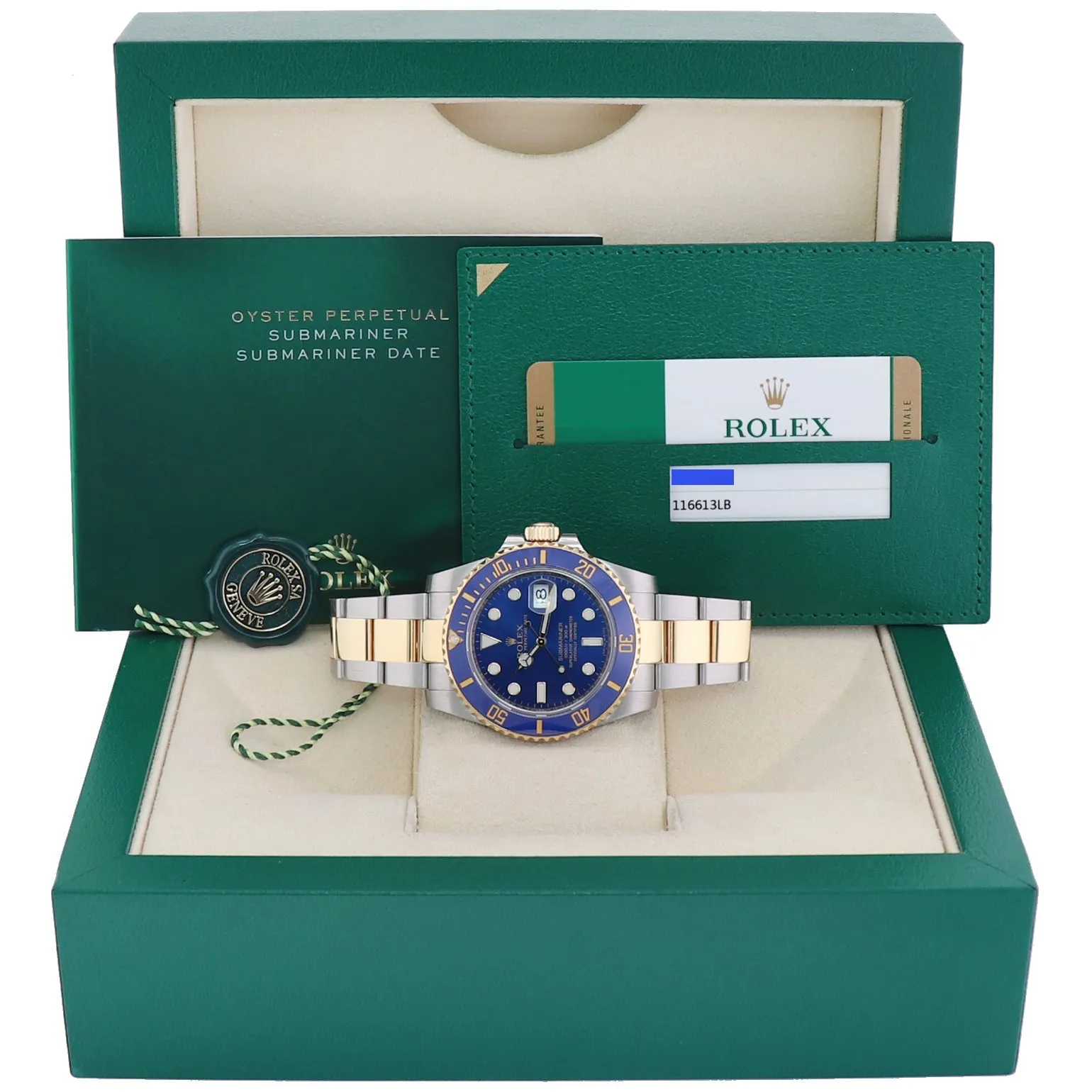 2018 MINT PAPERS Rolex Submariner Blue Ceramic 116613 LB Two Tone Gold Watch Box