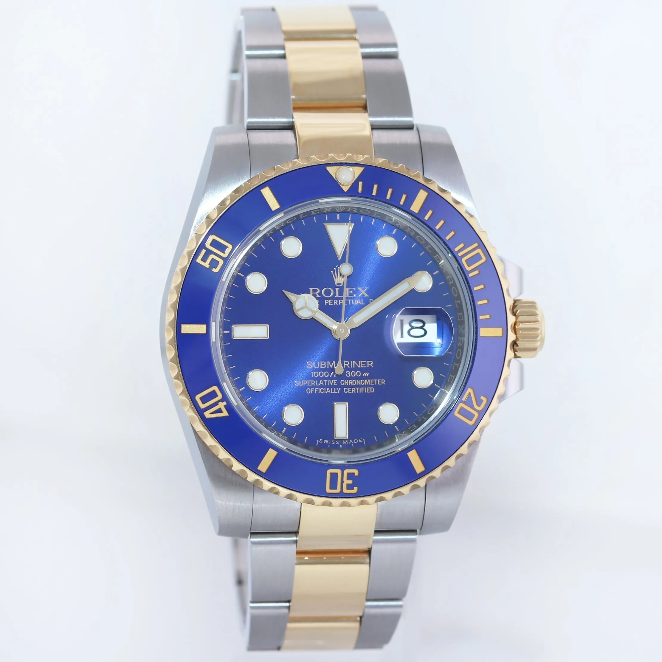2018 MINT PAPERS Rolex Submariner Blue Ceramic 116613 LB Two Tone Gold Watch Box